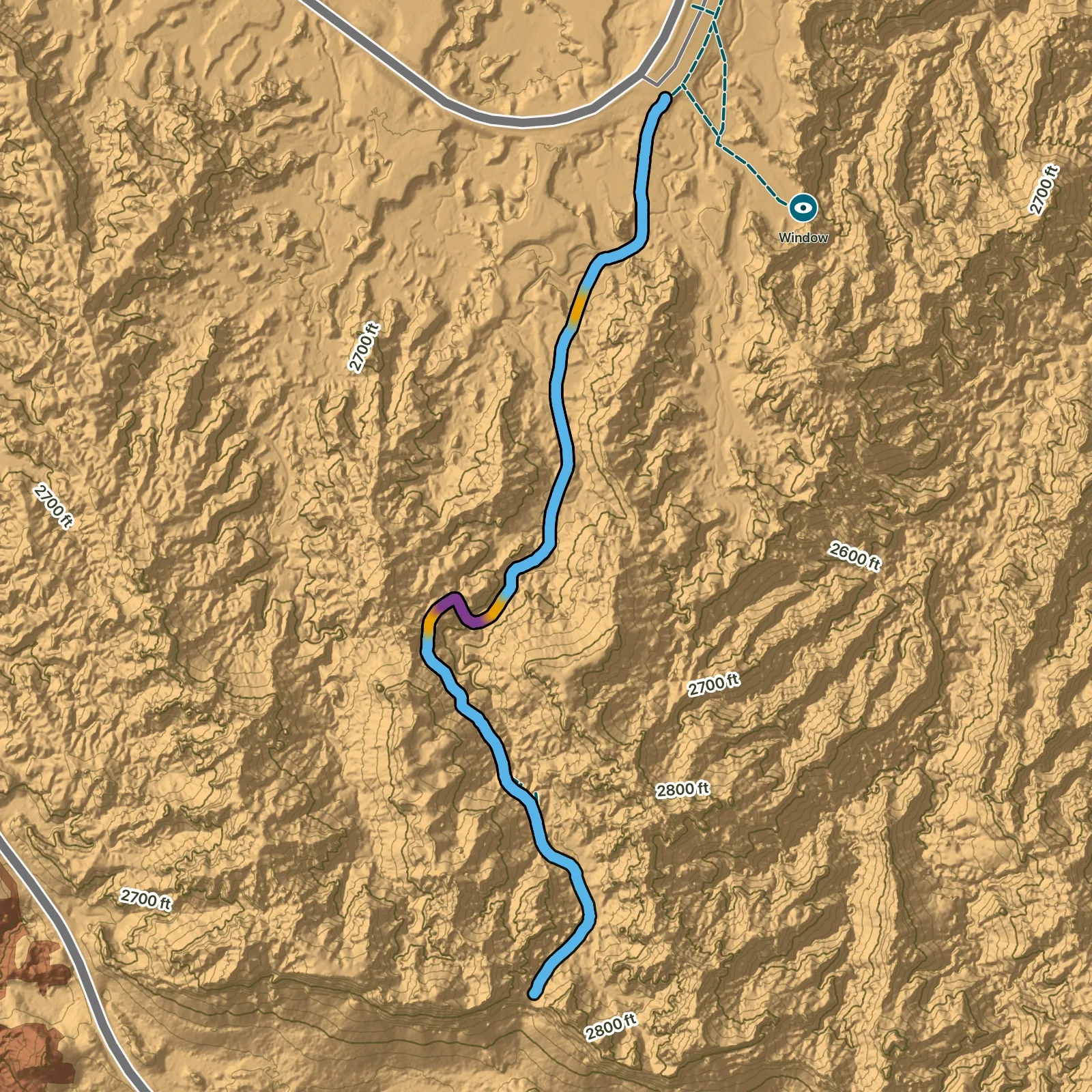 Terrain map of Notch Trail in Badlands National Park