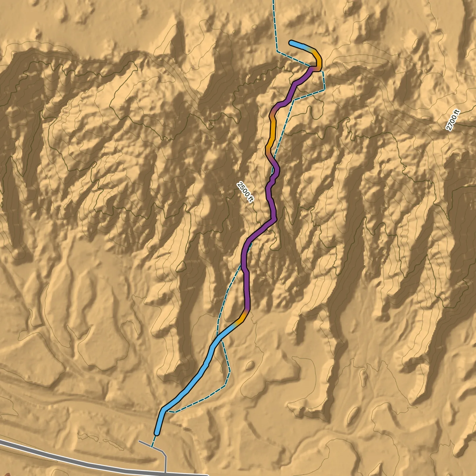 Terrain map of Saddle Pass Trail in Badlands National Park