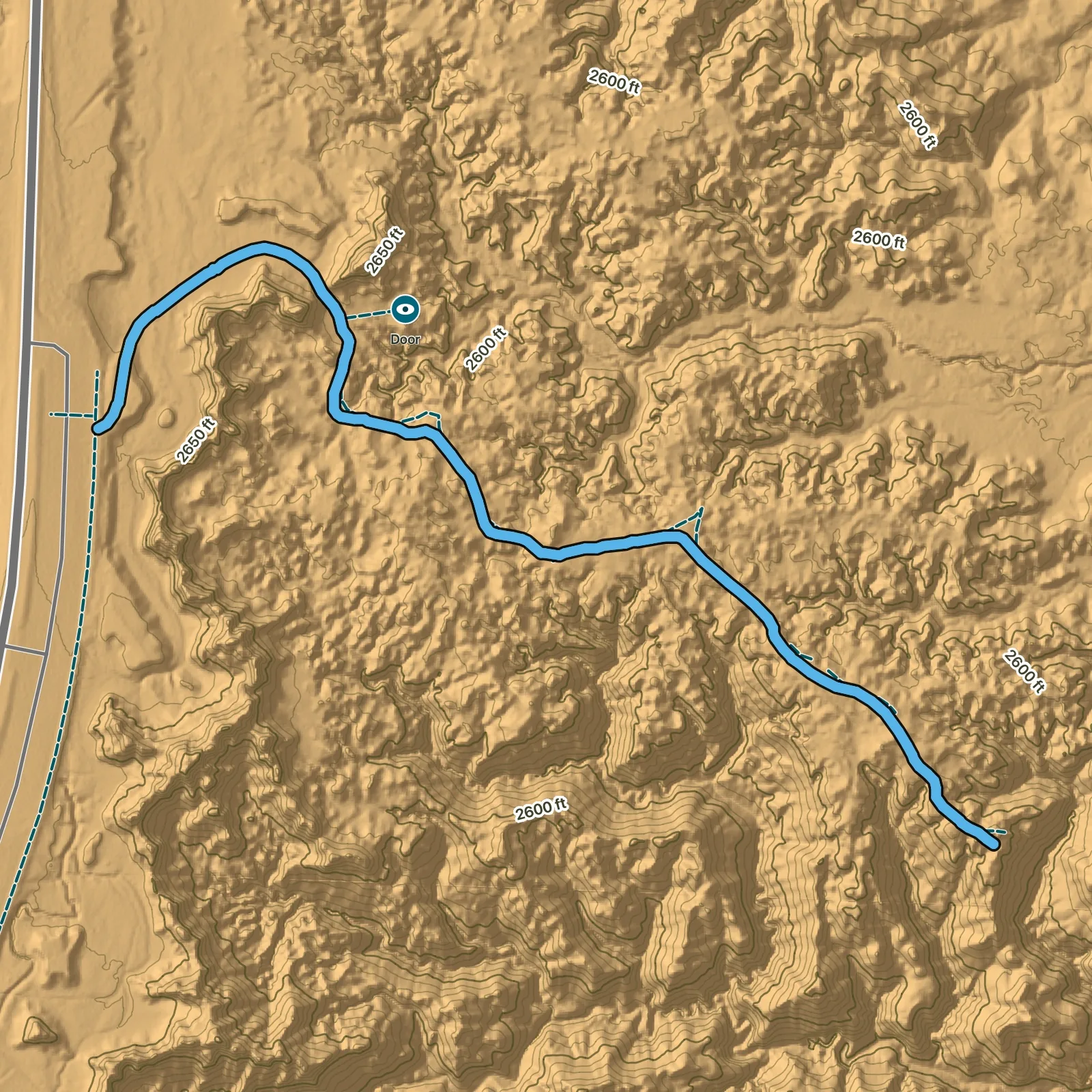 Terrain map of Door Trail in Badlands National Park