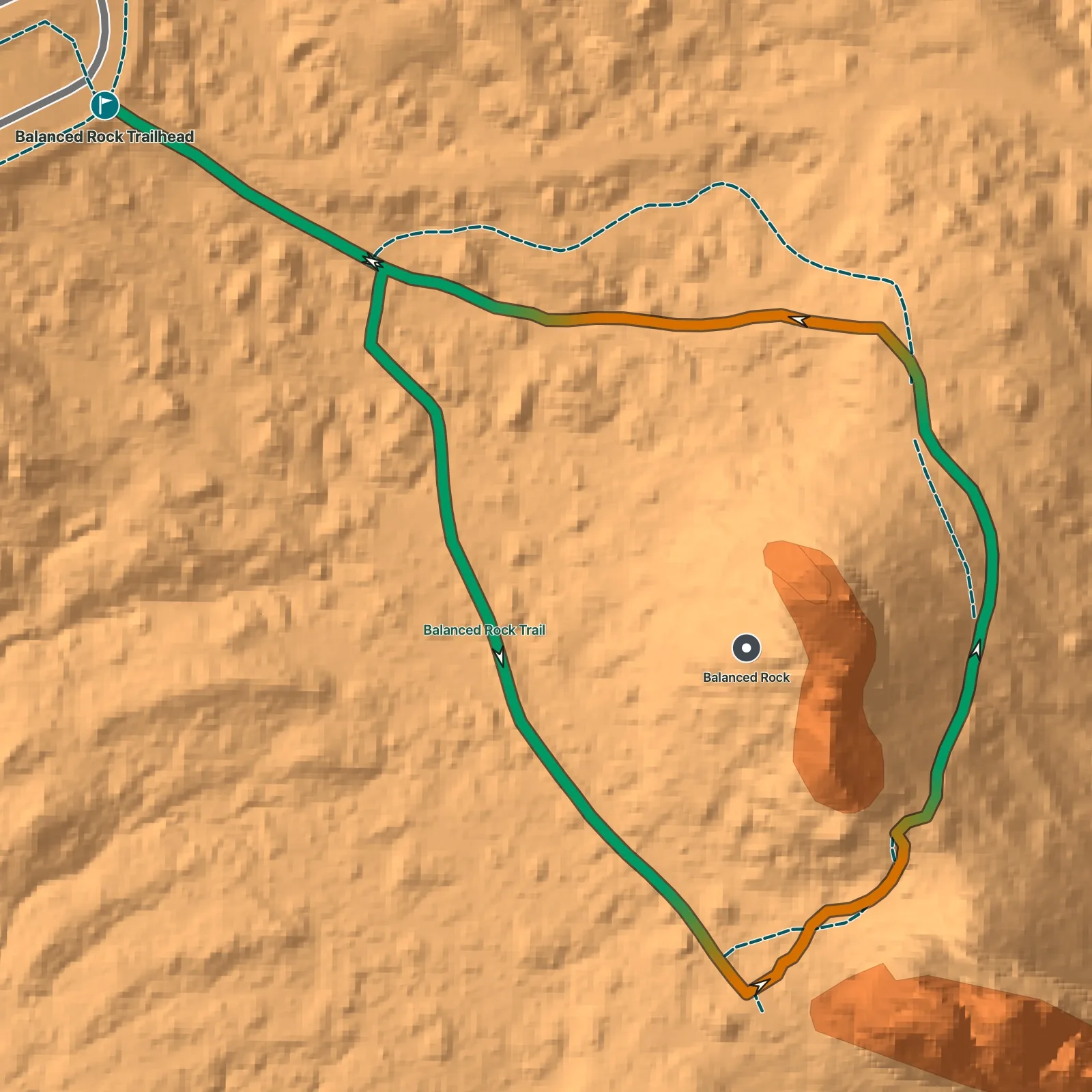 Terrain map of Balanced Rock Loop in Arches National Park