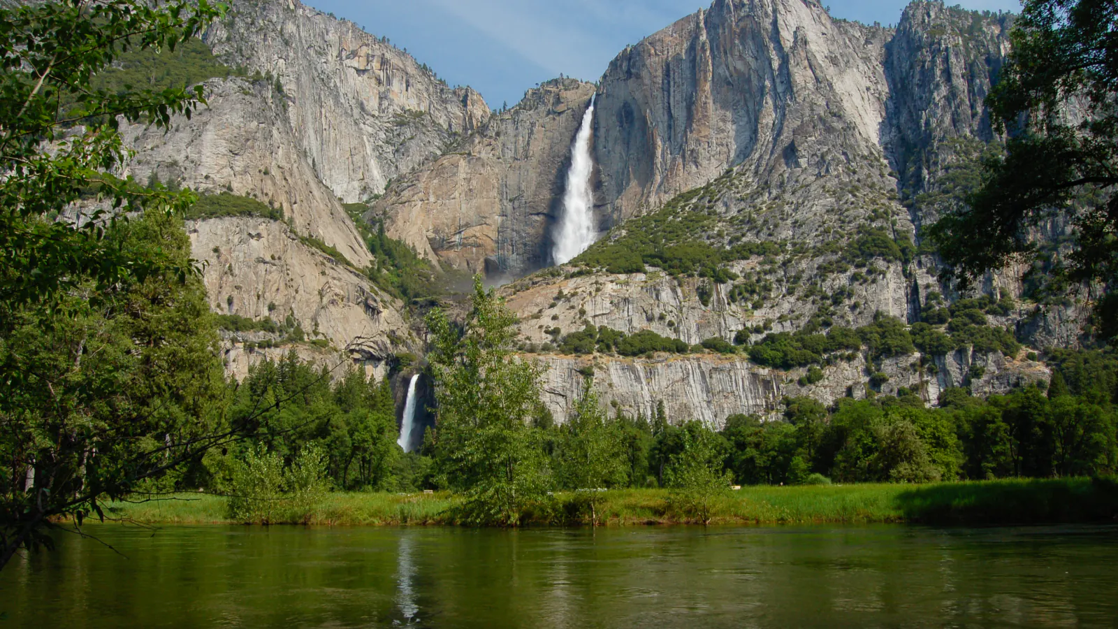 Upper and Lower Yosemite Falls above the Merced River in Yosemite Valley