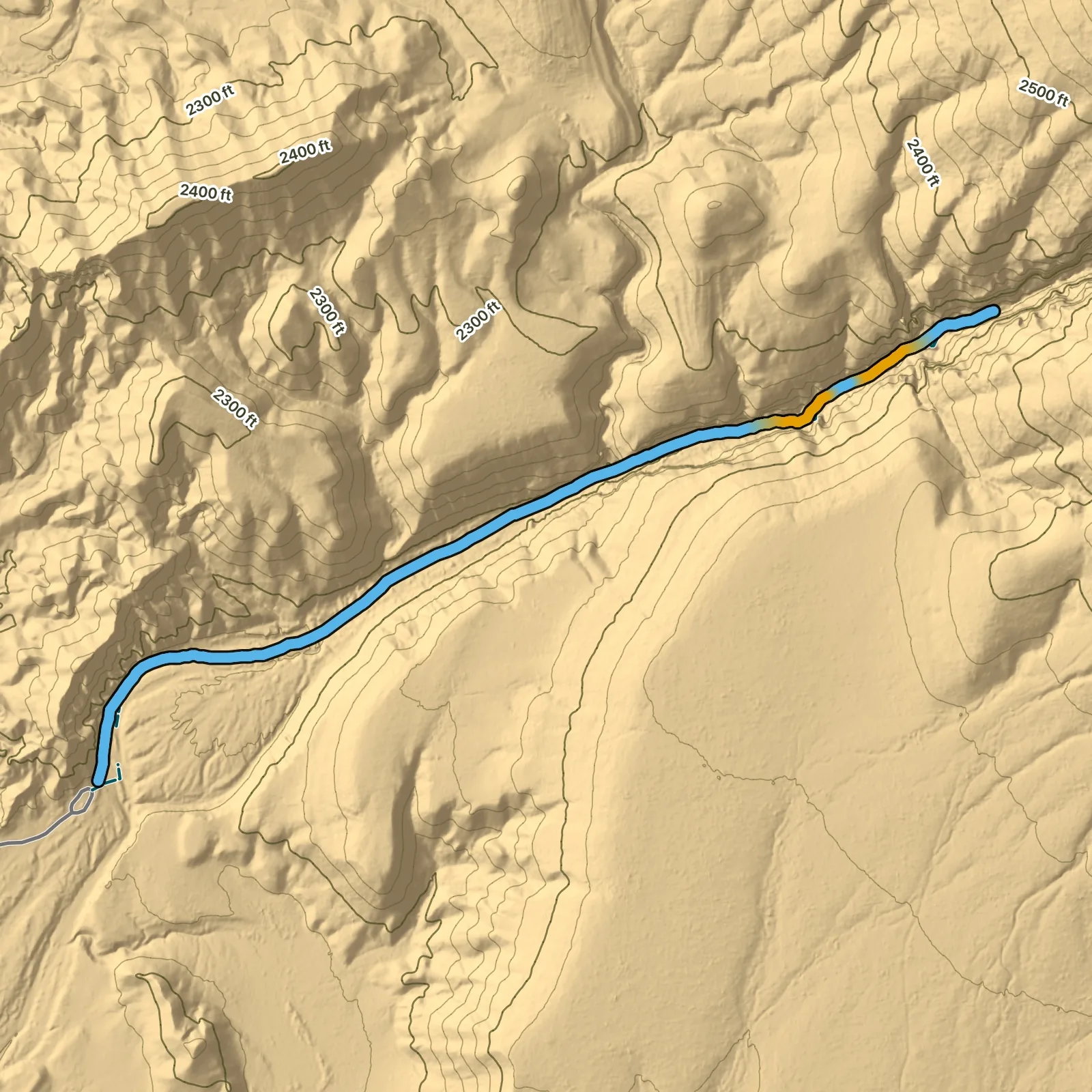 Terrain map of Ernst Tinaja Trail in Big Bend National Park