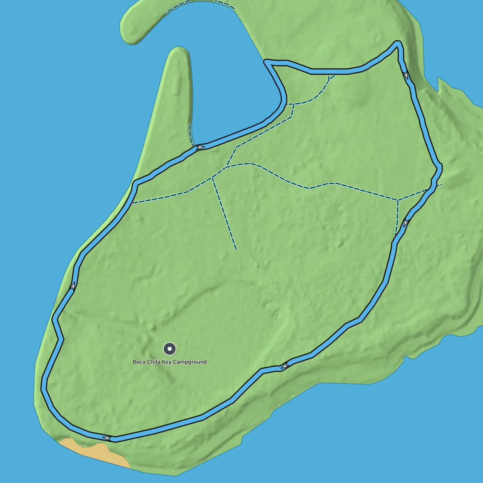 Terrain map of Boca Chita Key Perimeter Trail in Biscayne National Park