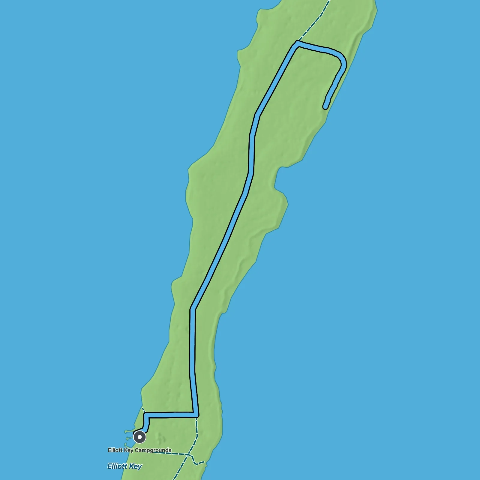 Terrain map of Spite Highway to the Ocean Side in Biscayne National Park