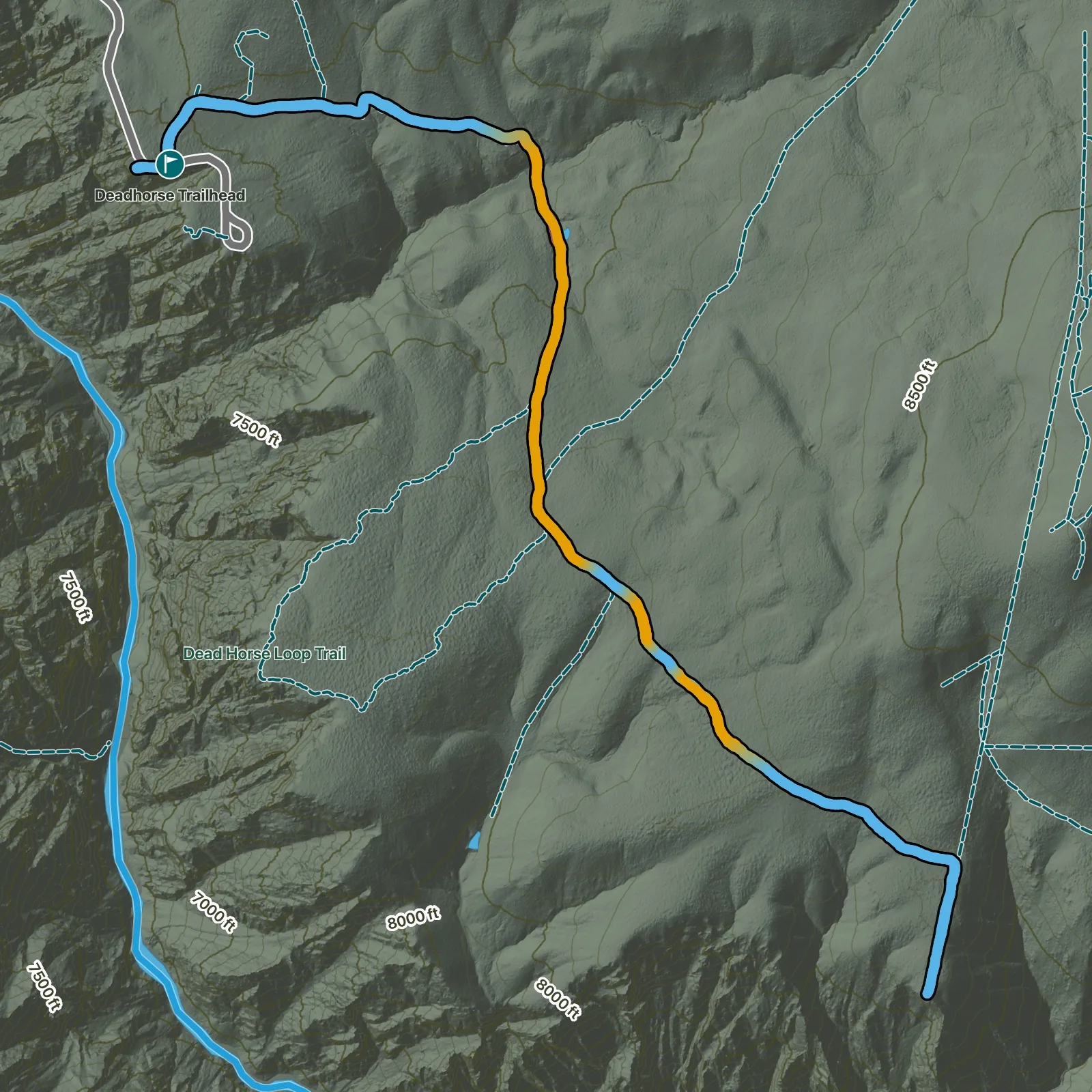 Terrain map of Deadhorse Trail in Black Canyon of the Gunnison National Park