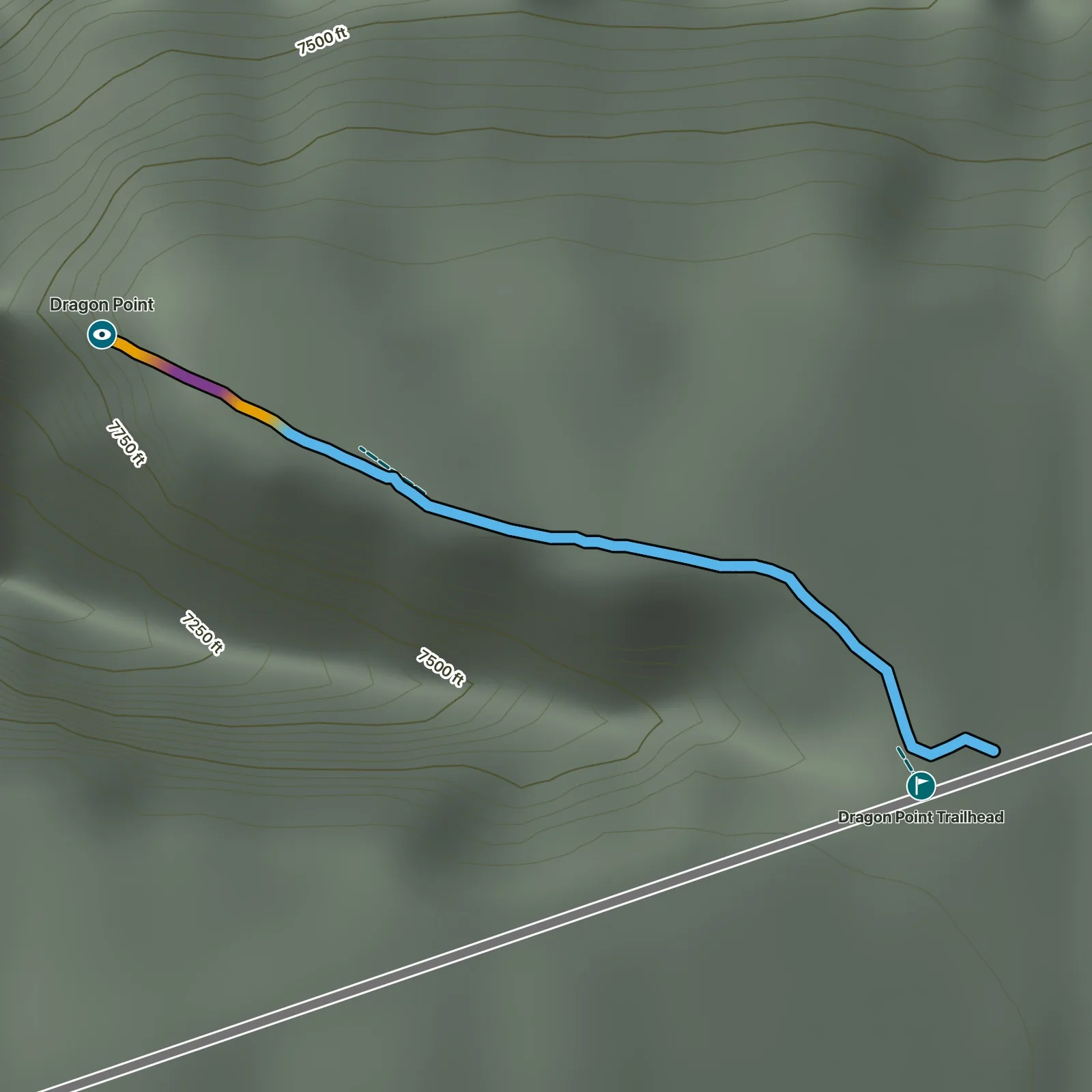 Terrain map of Dragon Point in Black Canyon of the Gunnison National Park
