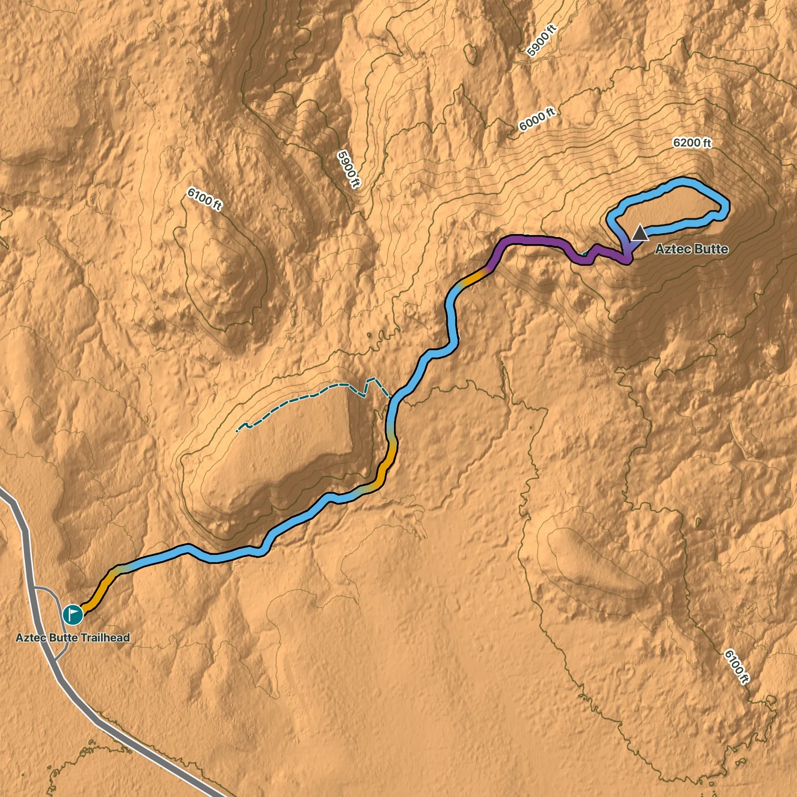Terrain map of Aztec Butte Trail in Canyonlands National Park