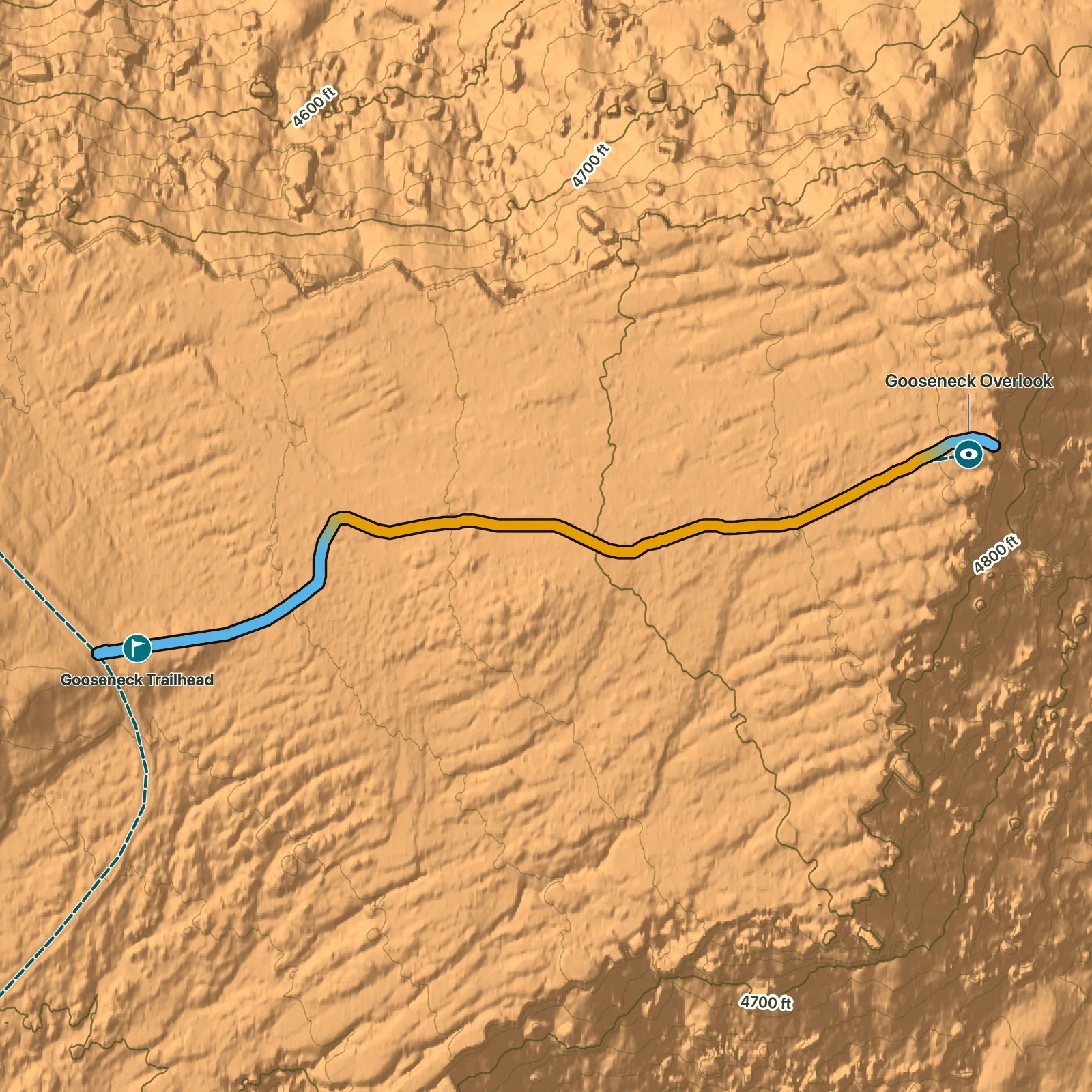 Terrain map of Gooseneck Overlook in Canyonlands National Park