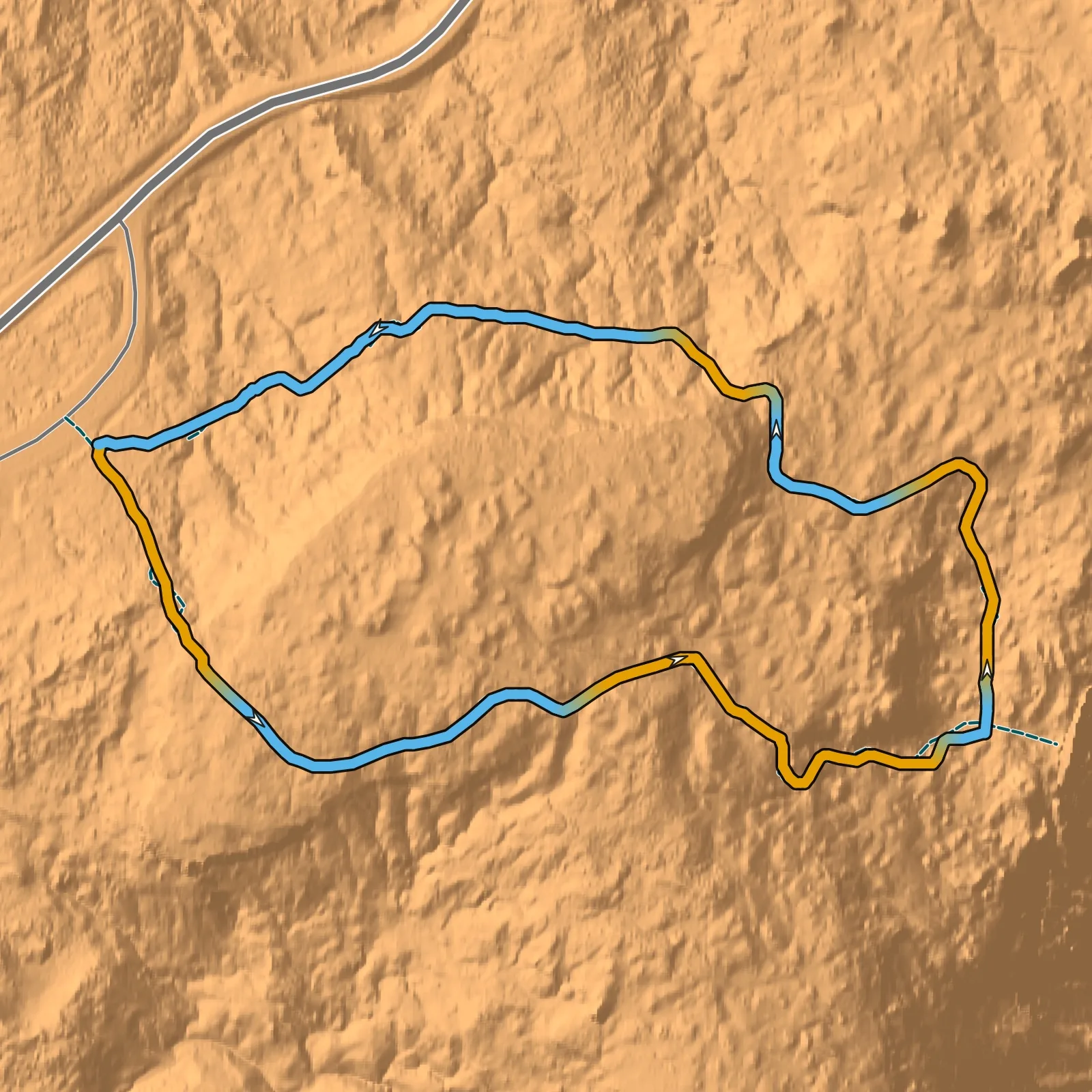 Terrain map of Mesa Arch Trail in Canyonlands National Park