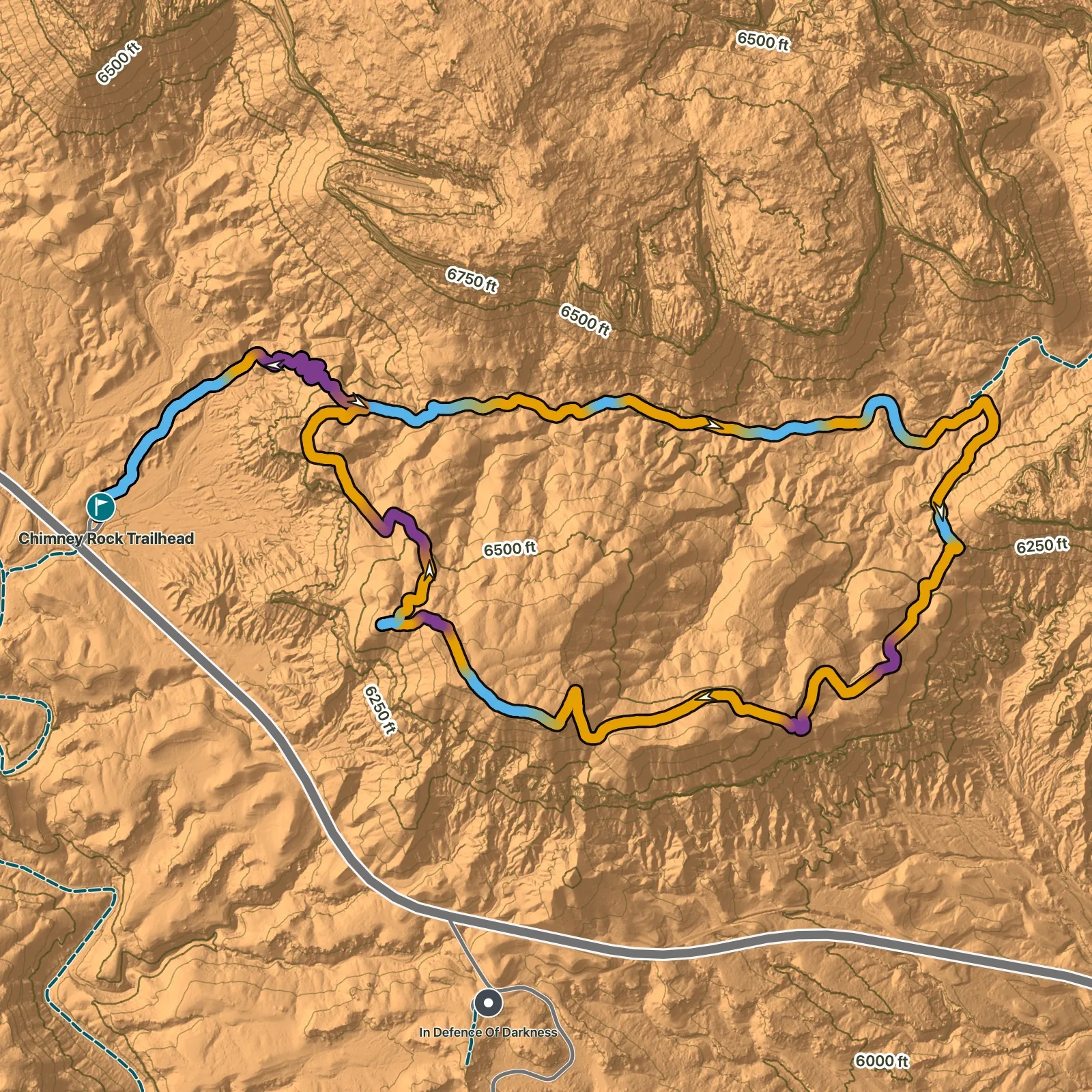 Terrain map of Chimney Rock Loop in Capitol Reef National Park