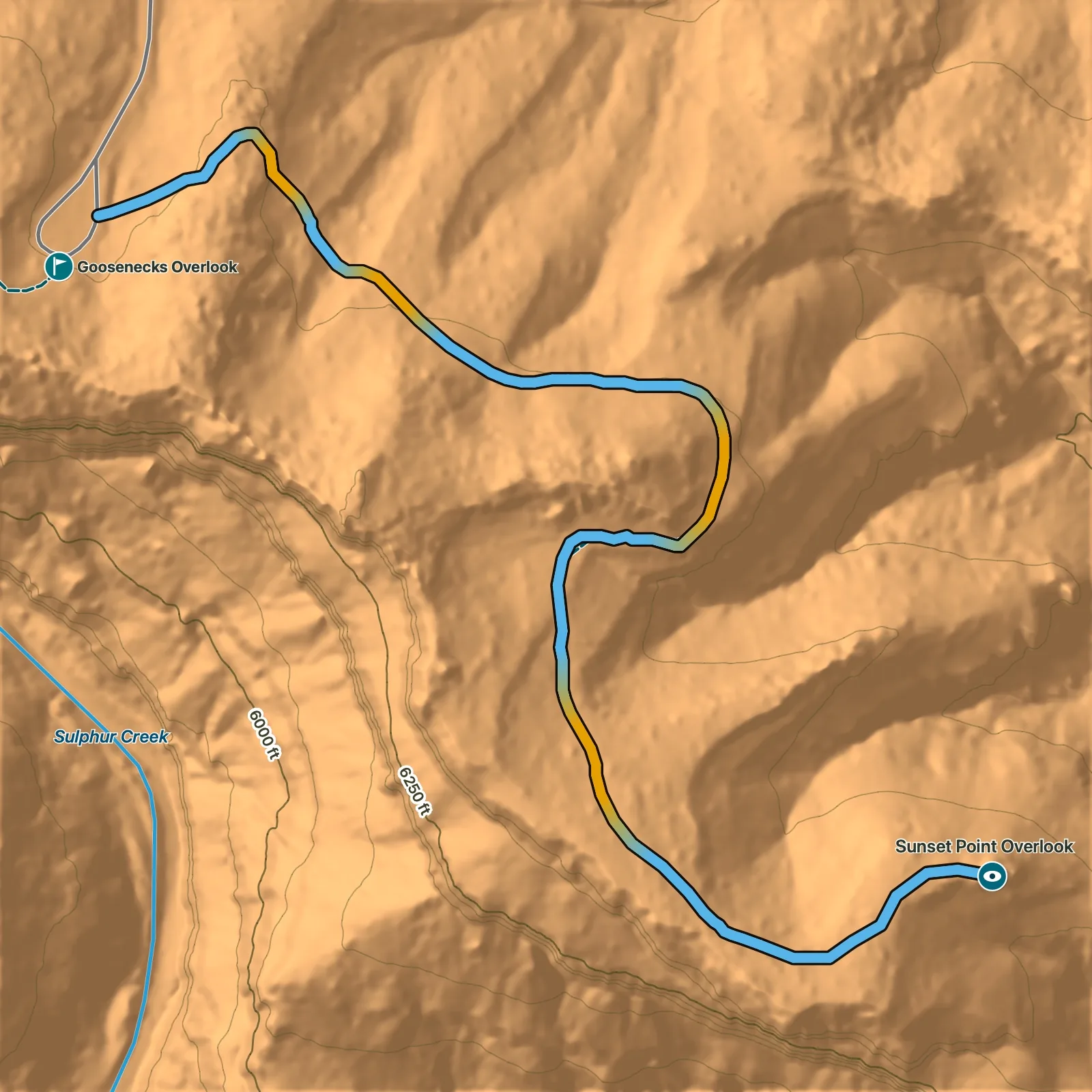 Terrain map of Sunset Point in Capitol Reef National Park