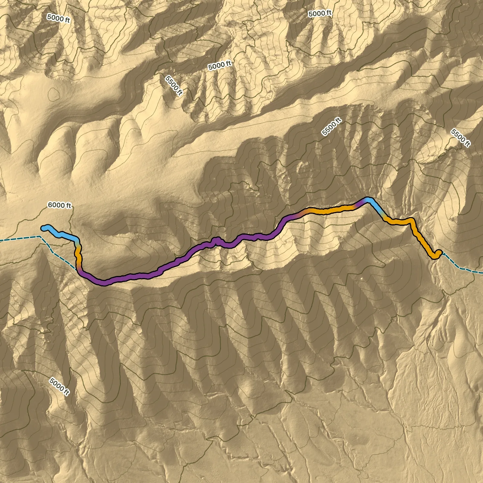 Terrain map of Yucca Canyon Escarpment in Carlsbad Caverns National Park