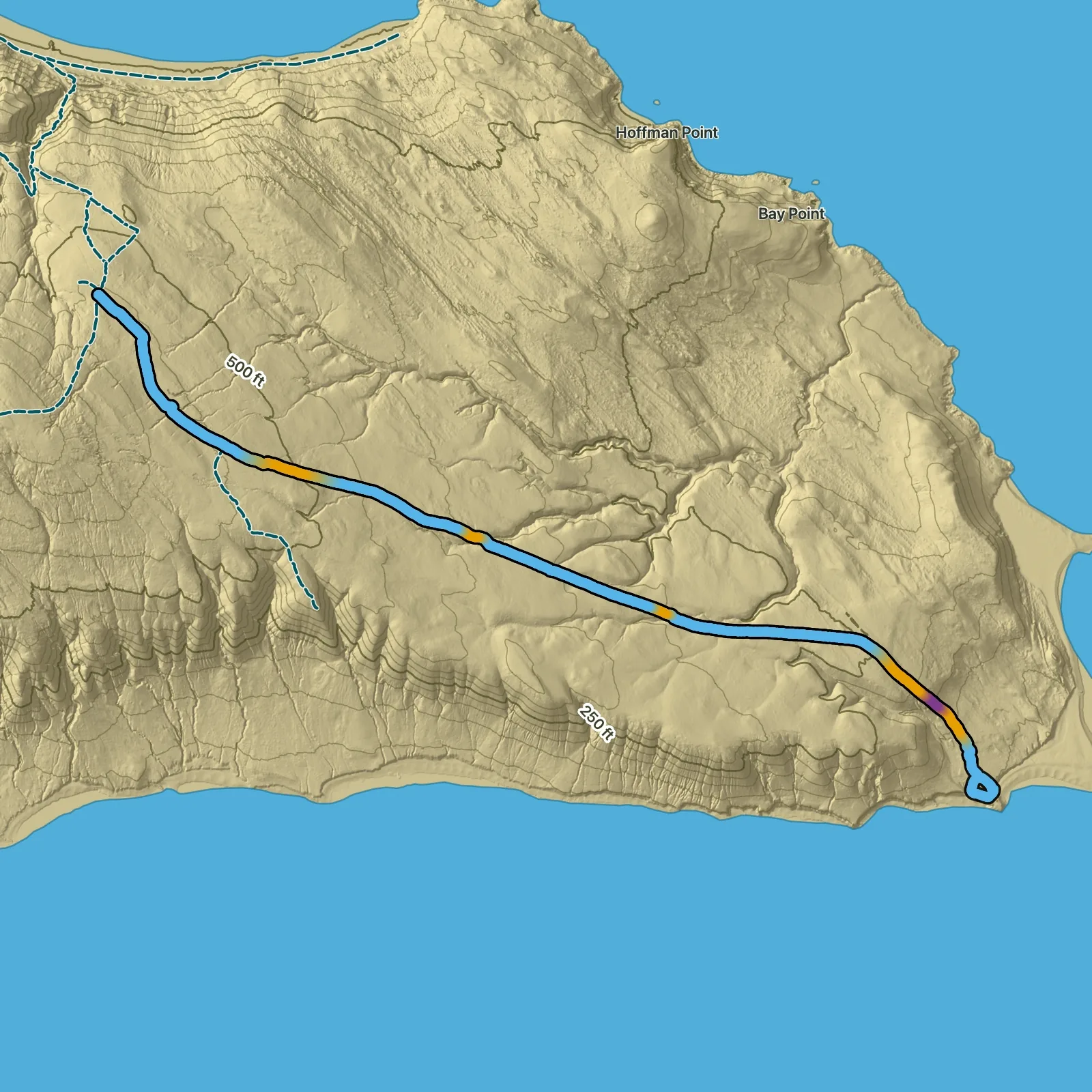 Terrain map of Cardwell Point with a San Miguel Ranger in Channel Islands National Park