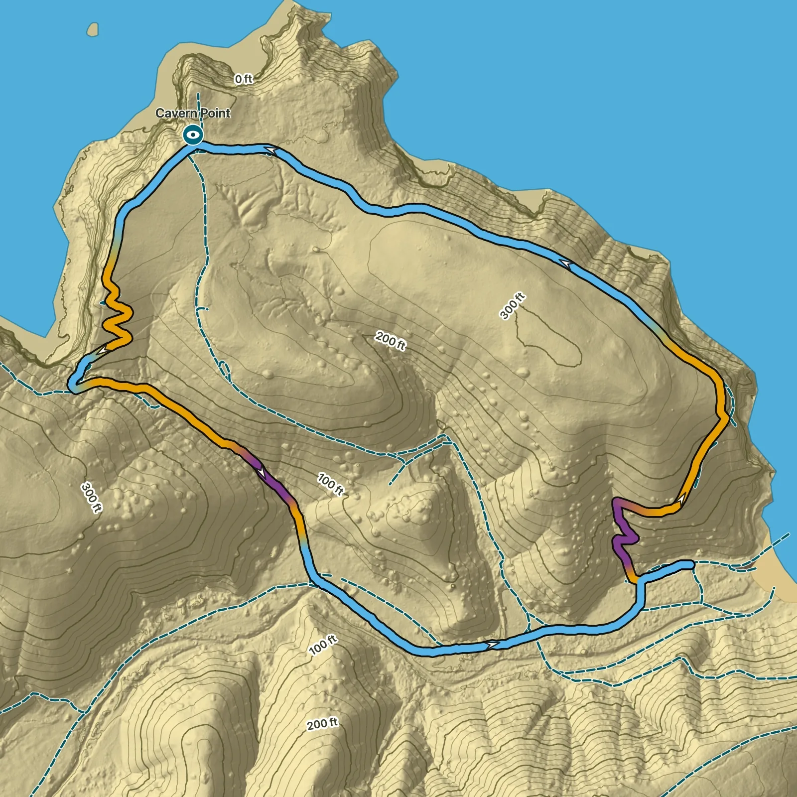 Terrain map of Cavern Point Loop in Channel Islands National Park