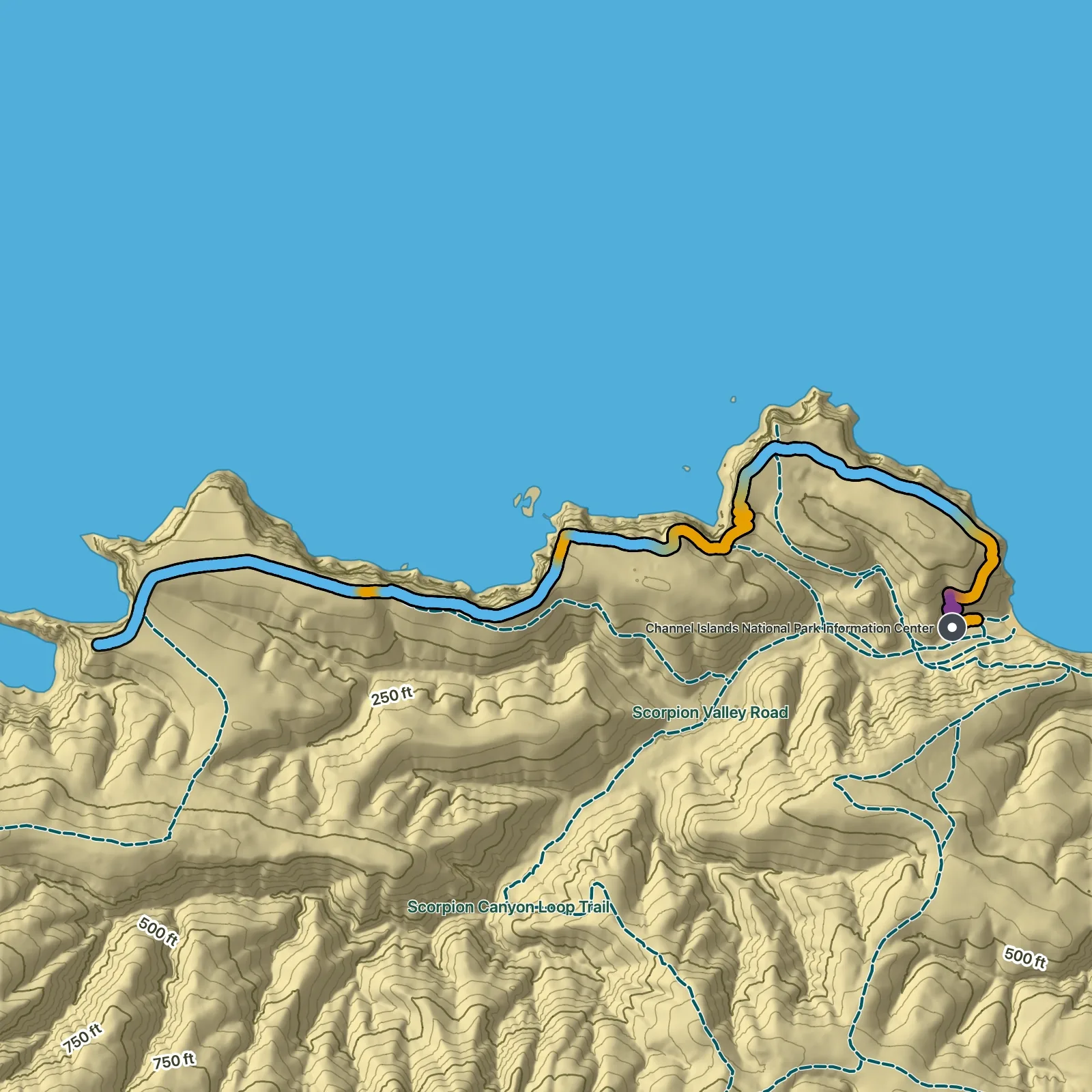 Terrain map of Potato Harbor in Channel Islands National Park