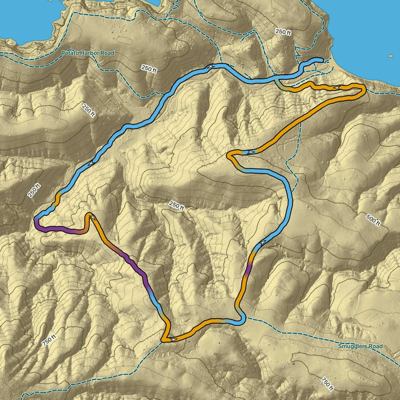 Terrain map of Scorpion Canyon Loop in Channel Islands National Park