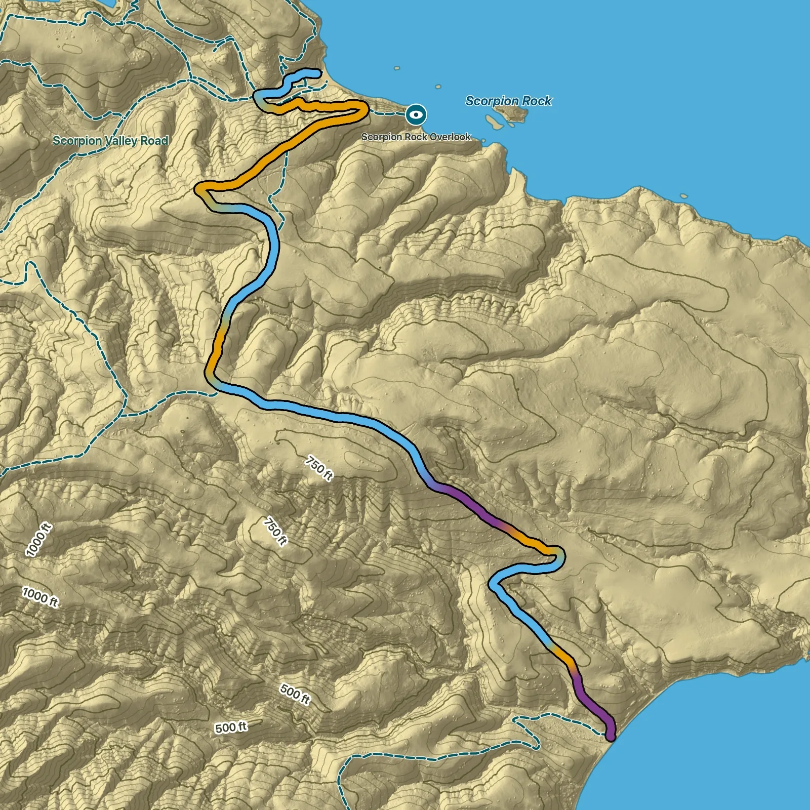 Terrain map of Smugglers Cove in Channel Islands National Park