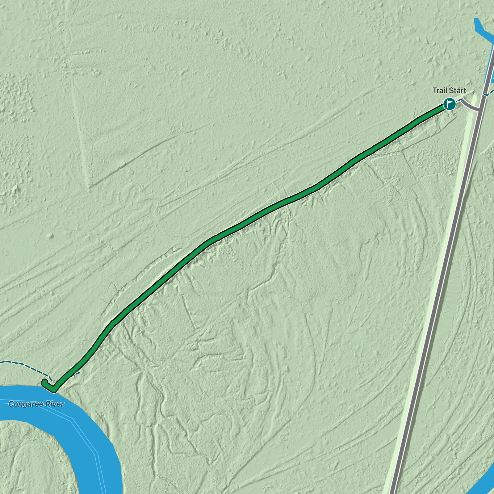 Terrain map of Bates Ferry Trail in Congaree National Park