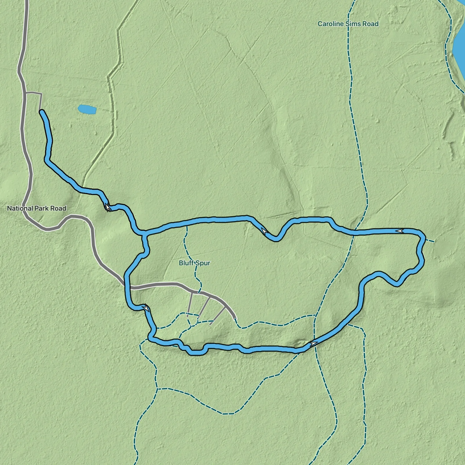 Terrain map of Bluff Trail in Congaree National Park