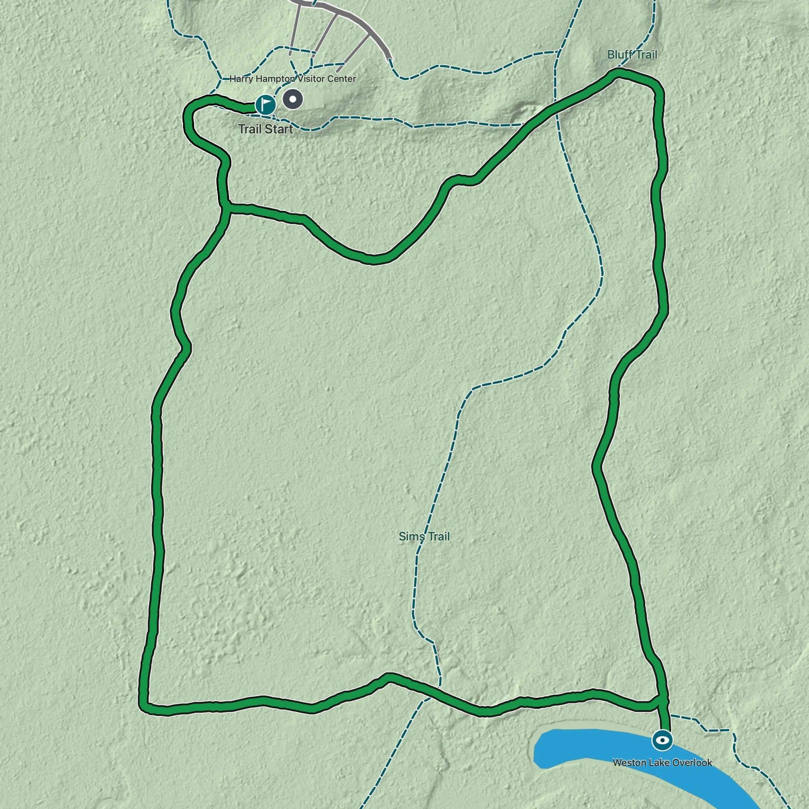 Terrain map of Boardwalk Loop in Congaree National Park