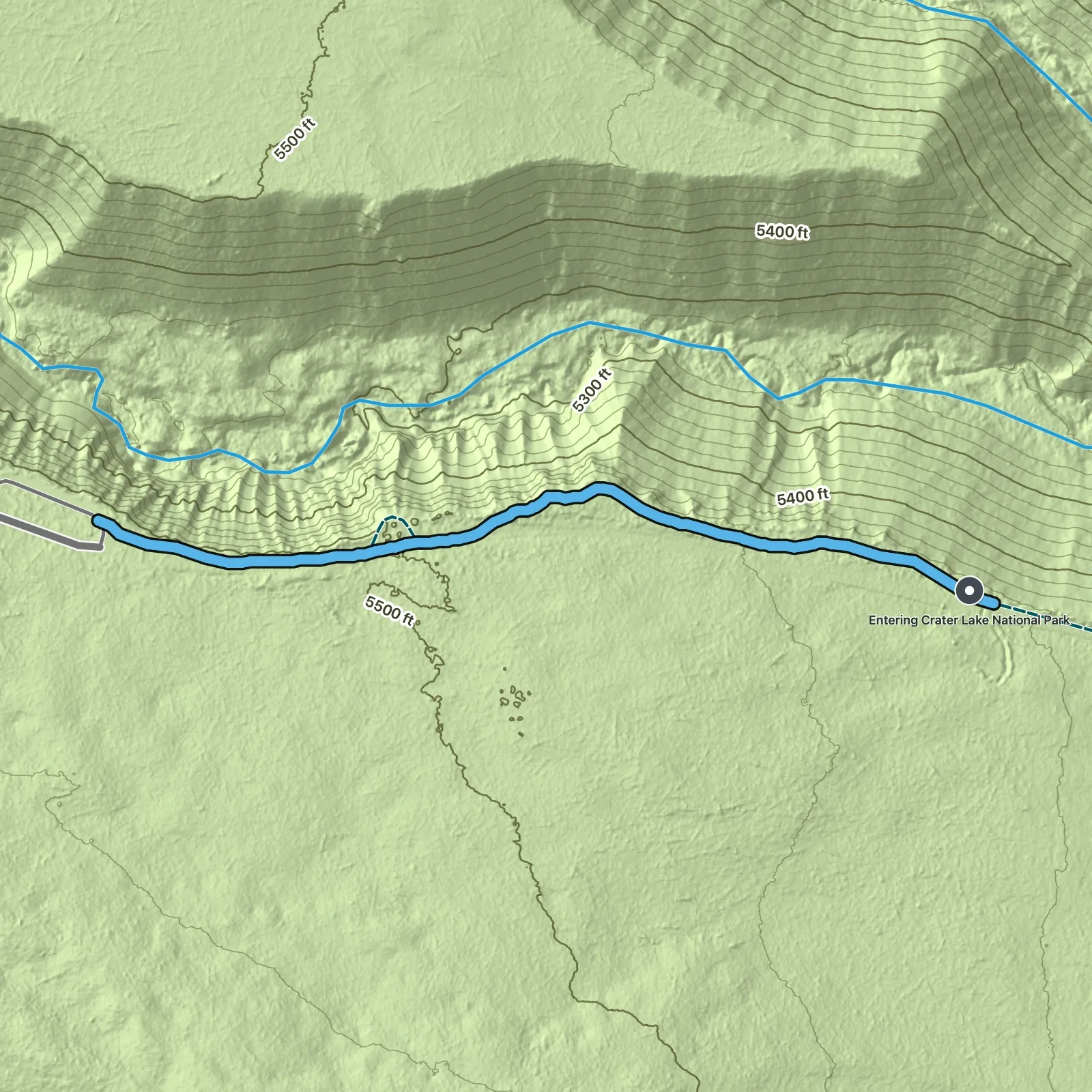 Terrain map of Pinnacles Valley Trail in Crater Lake National Park