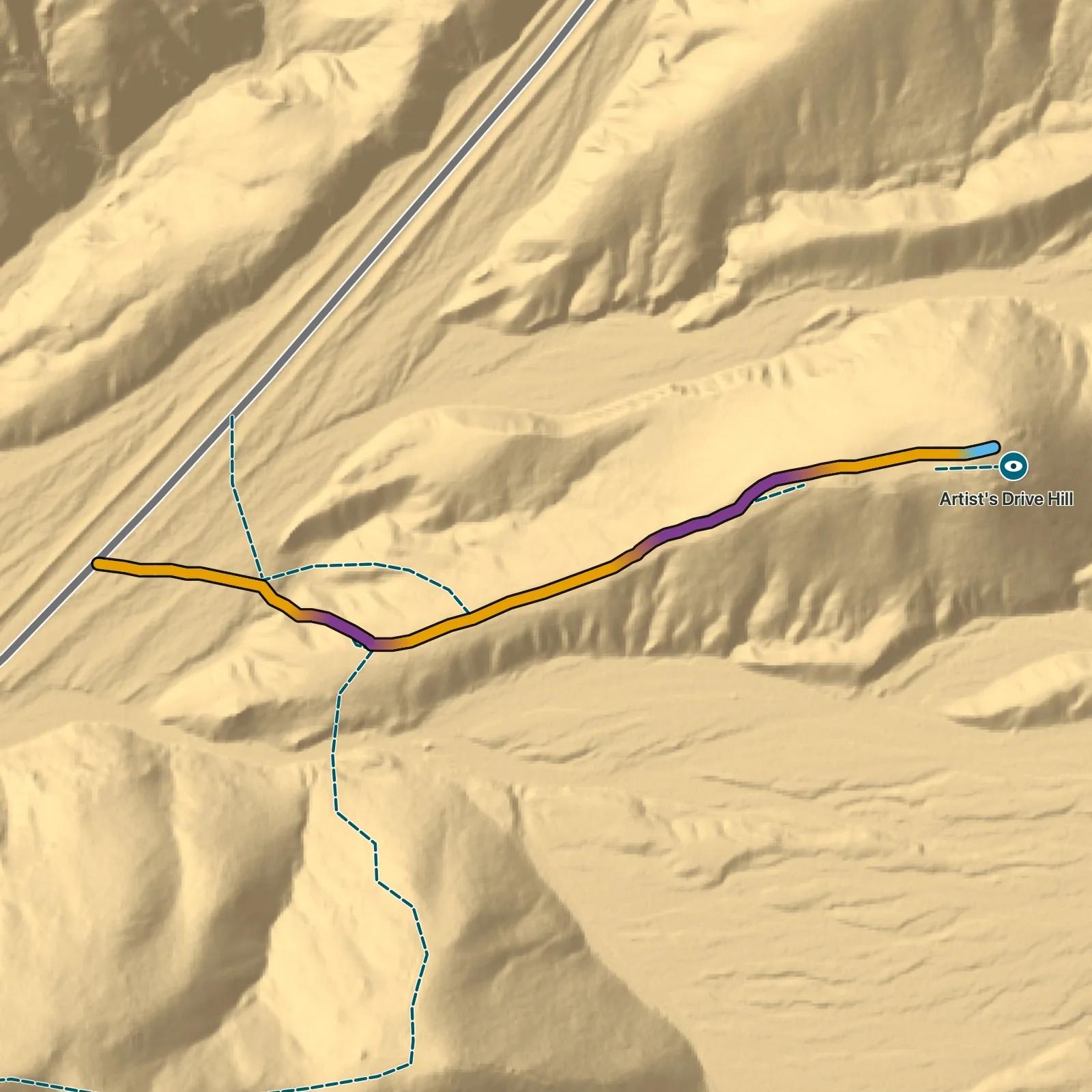 Terrain map of Artist's Drive Hill in Death Valley National Park