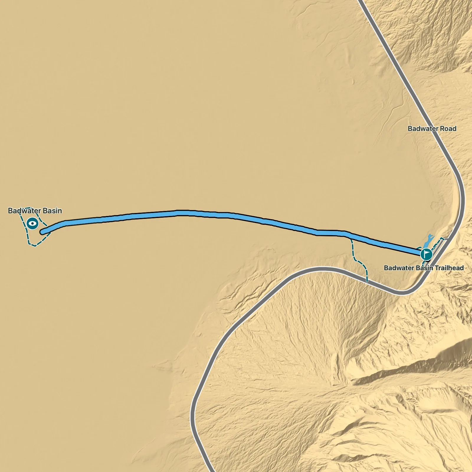 Terrain map of Badwater Basin Salt Flats in Death Valley National Park