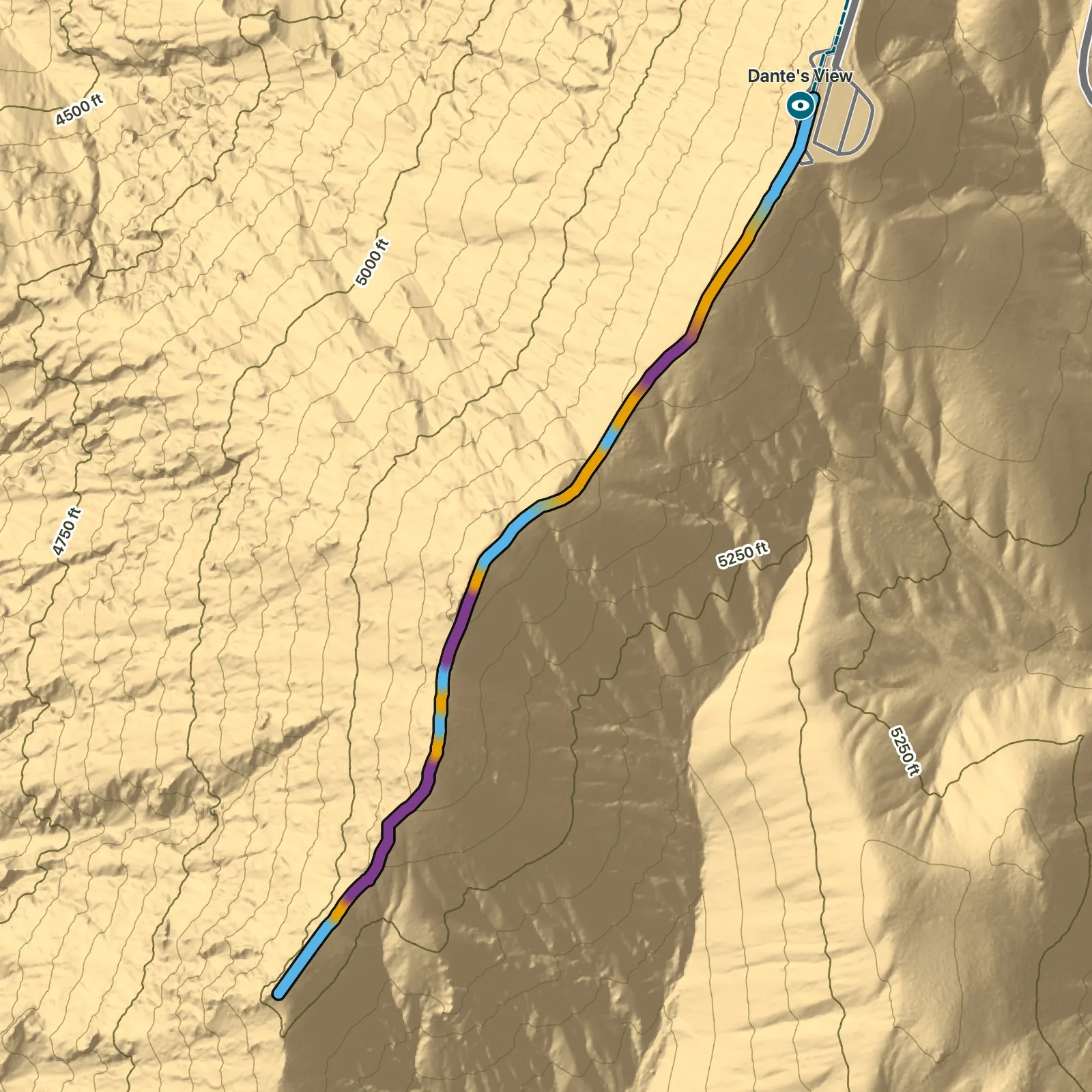 Terrain map of Dante's View Ridge Walk in Death Valley National Park