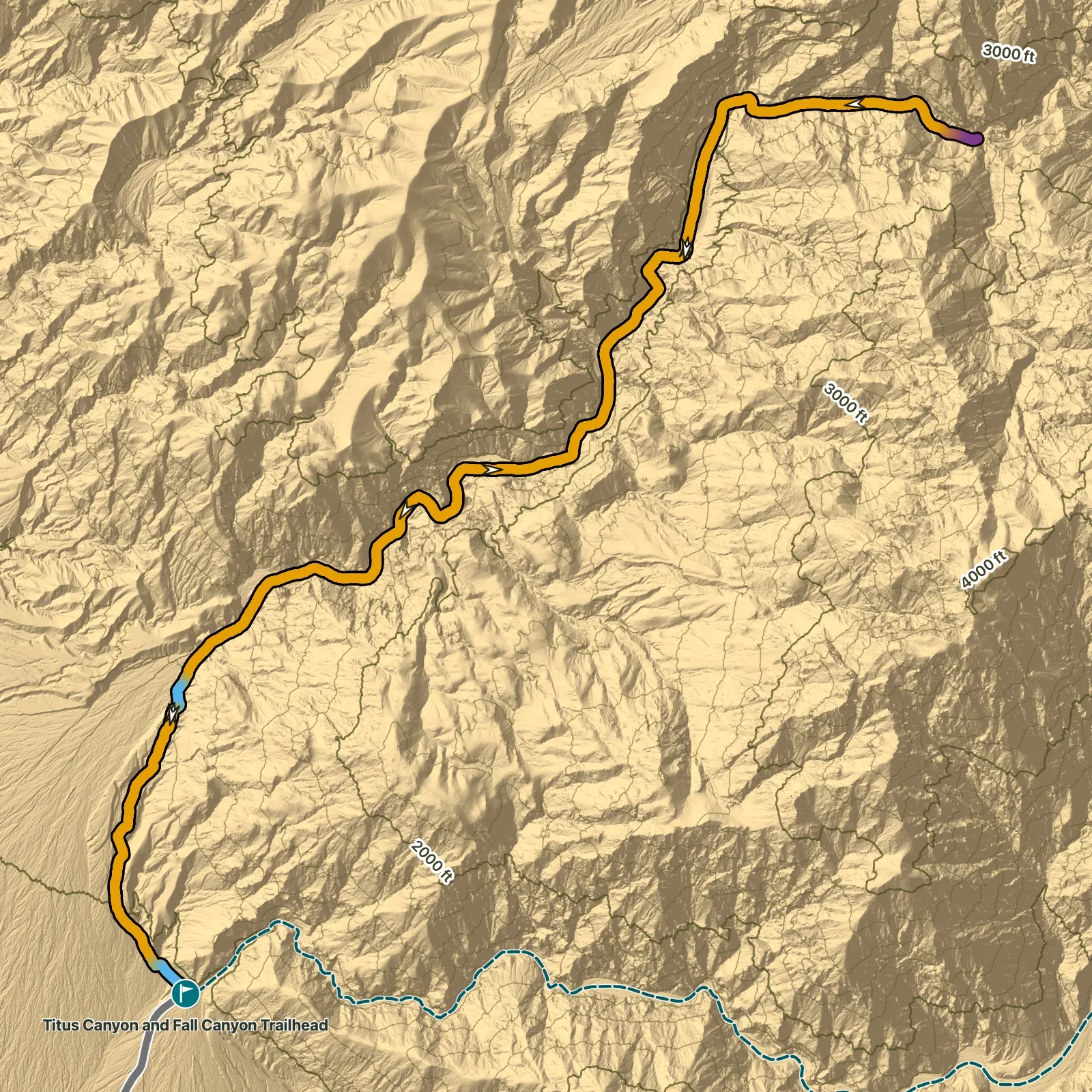 Terrain map of Fall Canyon in Death Valley National Park
