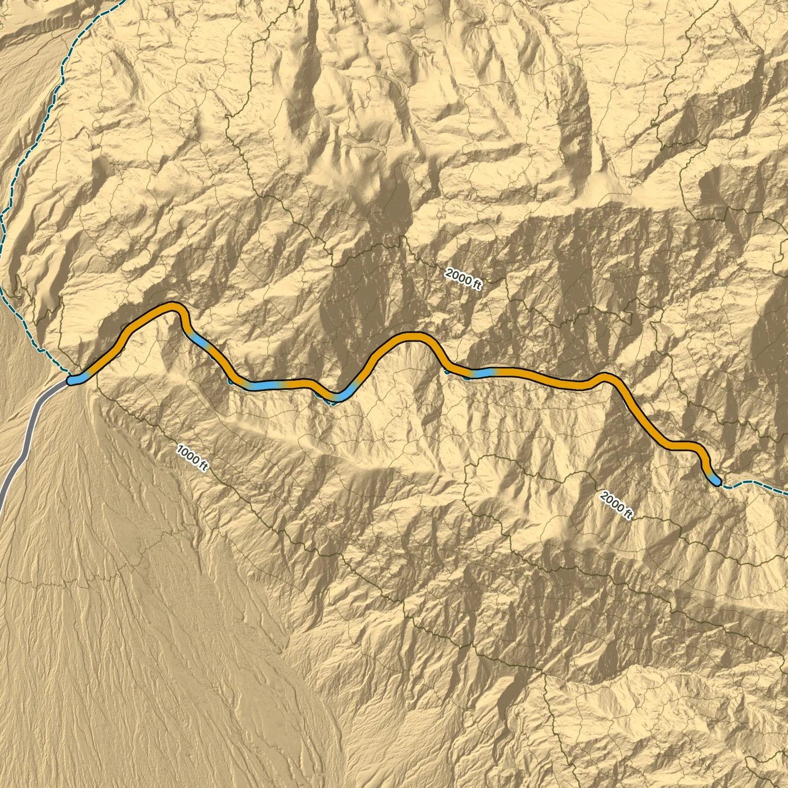 Terrain map of Titus Canyon Narrows in Death Valley National Park