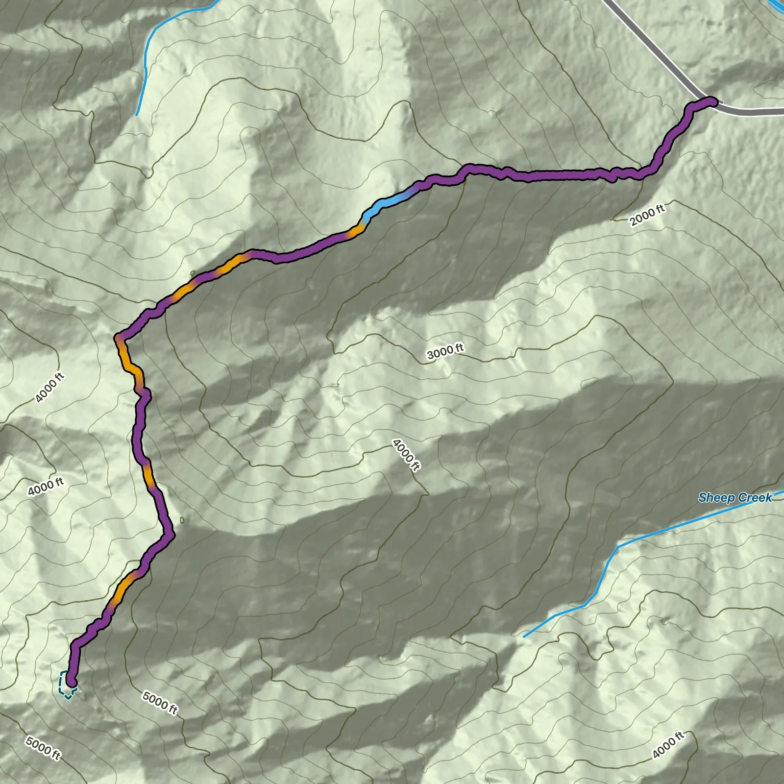 Terrain map of Bison Gulch and Healy Ridge in Denali National Park