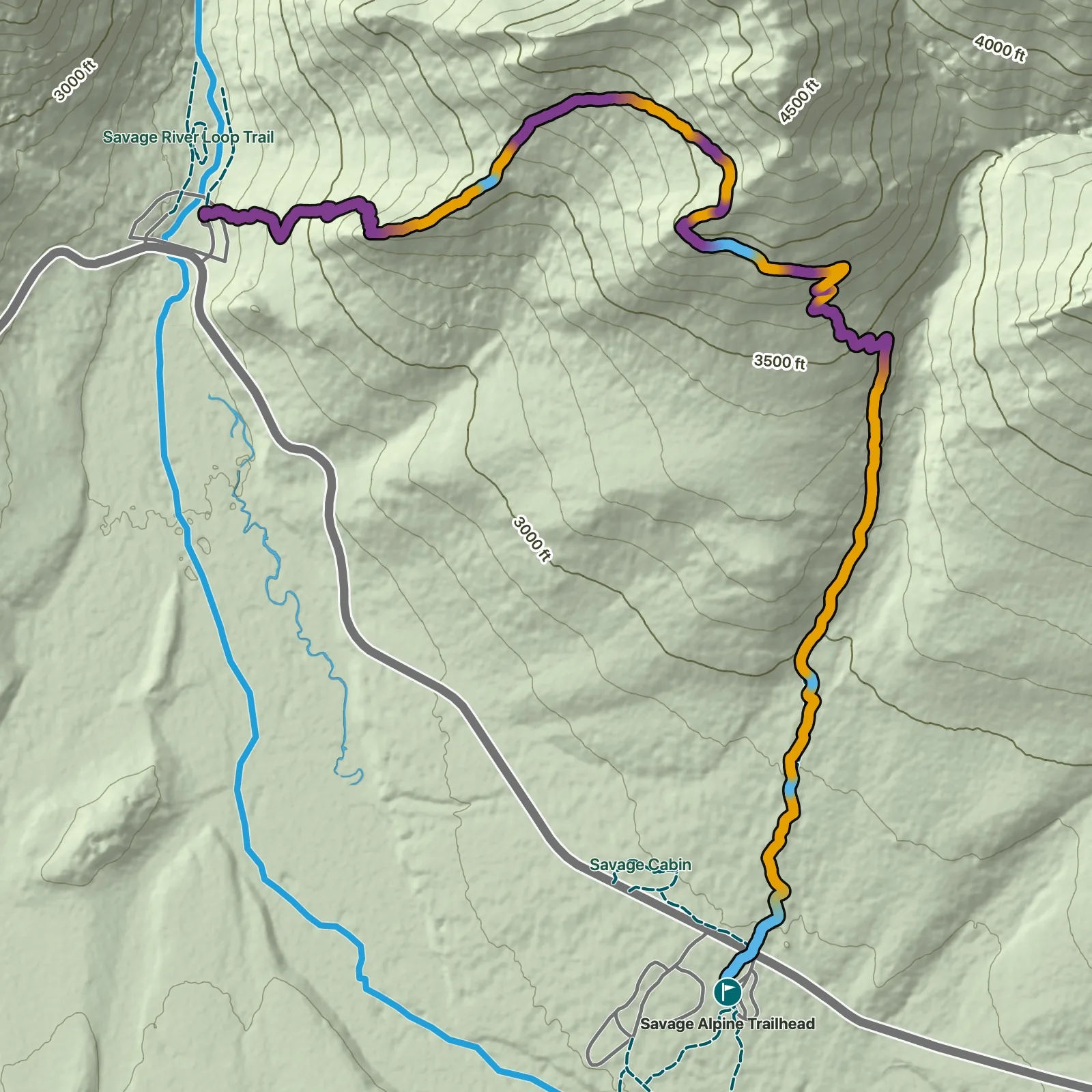 Terrain map of Savage Alpine Trail in Denali National Park