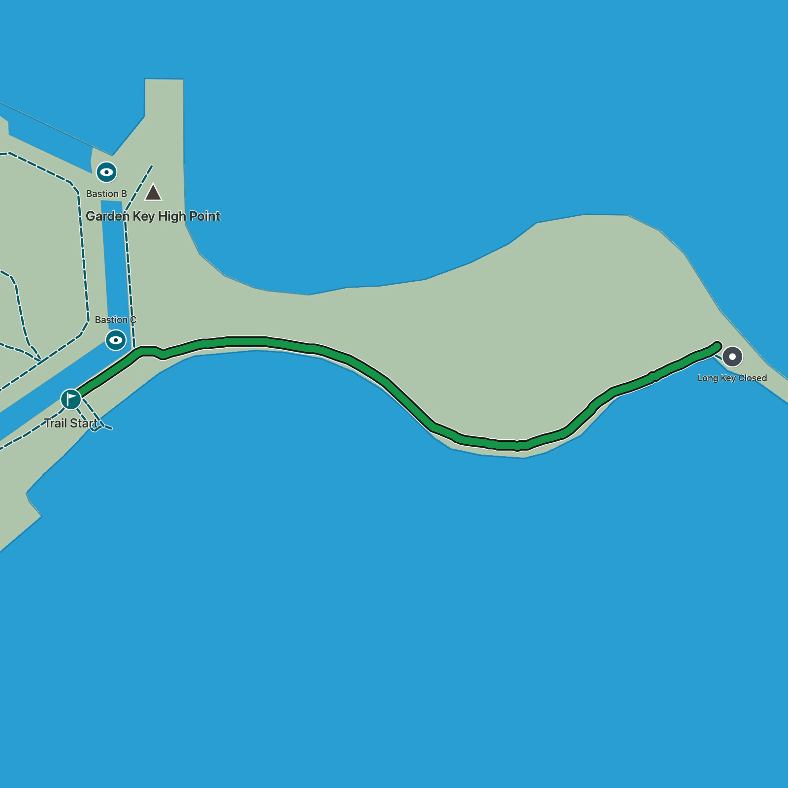 Terrain map of Bush Key Shoreline Walk in Dry Tortugas National Park