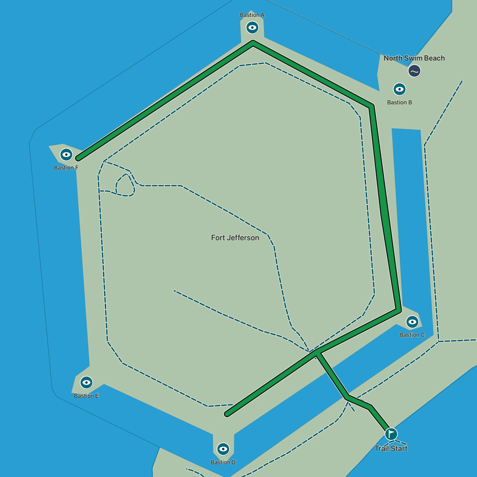 Terrain map of Fort Jefferson and Moat Walk in Dry Tortugas National Park