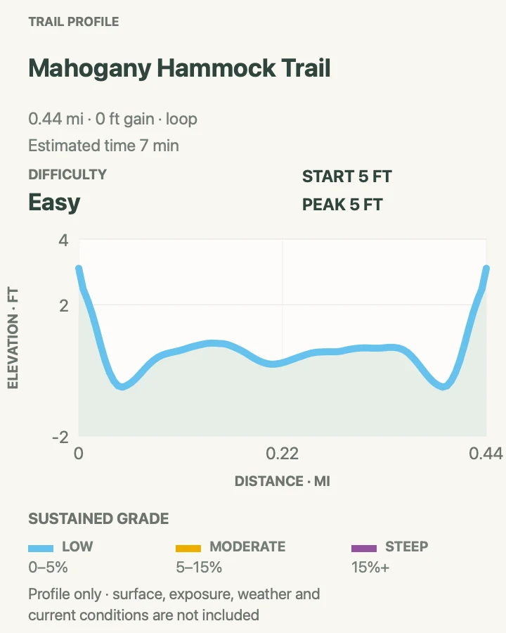 Elevation profile for Mahogany Hammock Trail in Everglades National Park