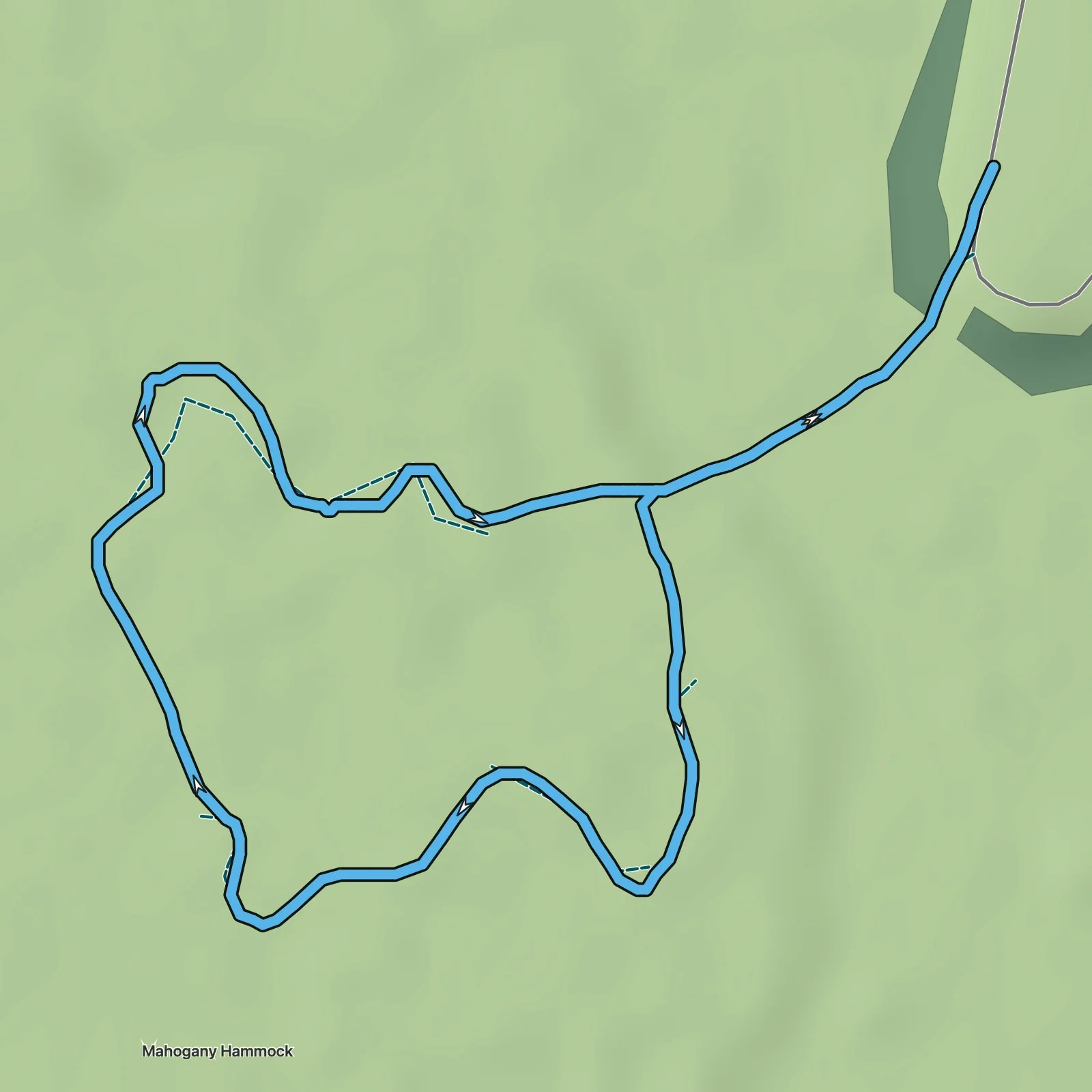 Terrain map of Mahogany Hammock Trail in Everglades National Park