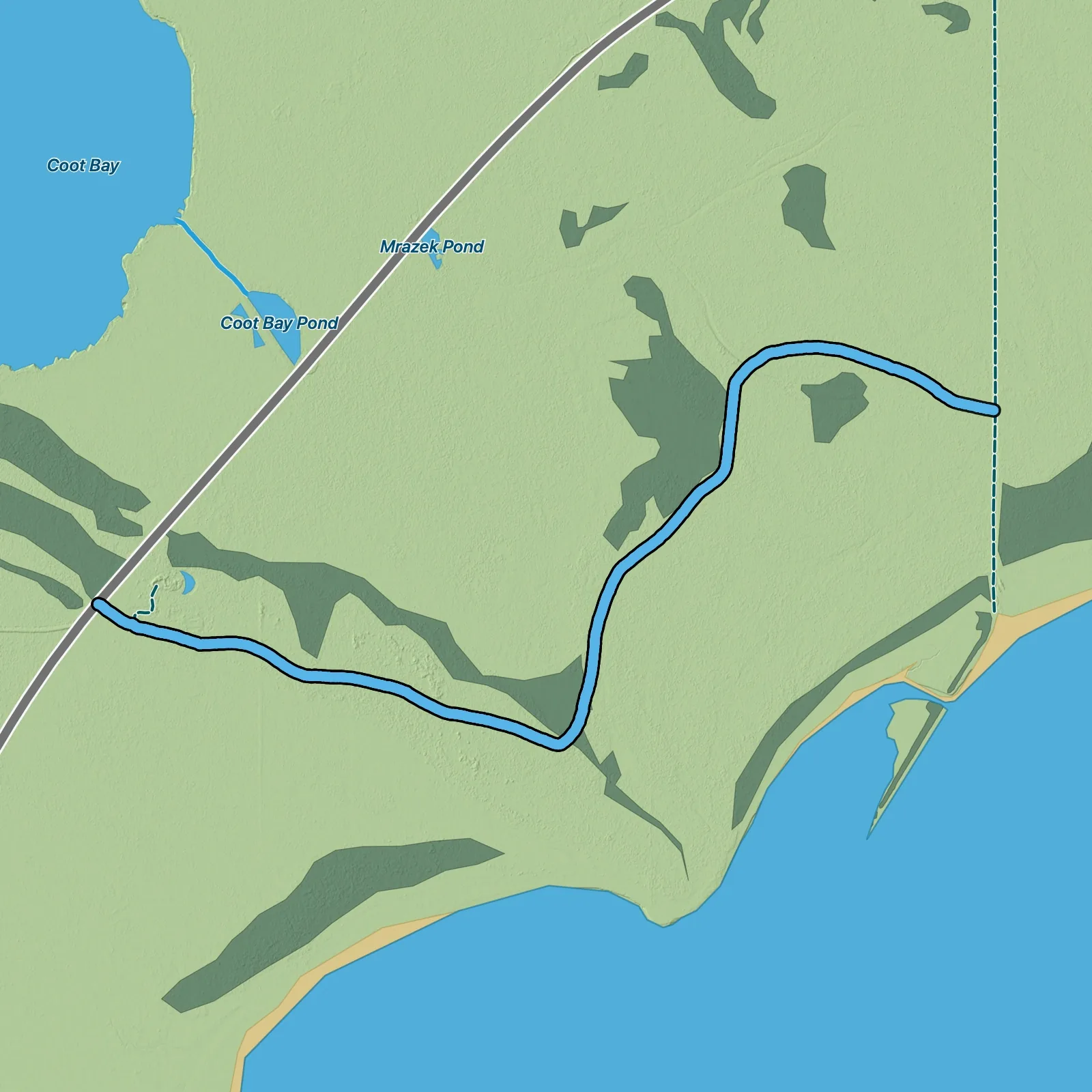 Terrain map of Rowdy Bend Trail in Everglades National Park