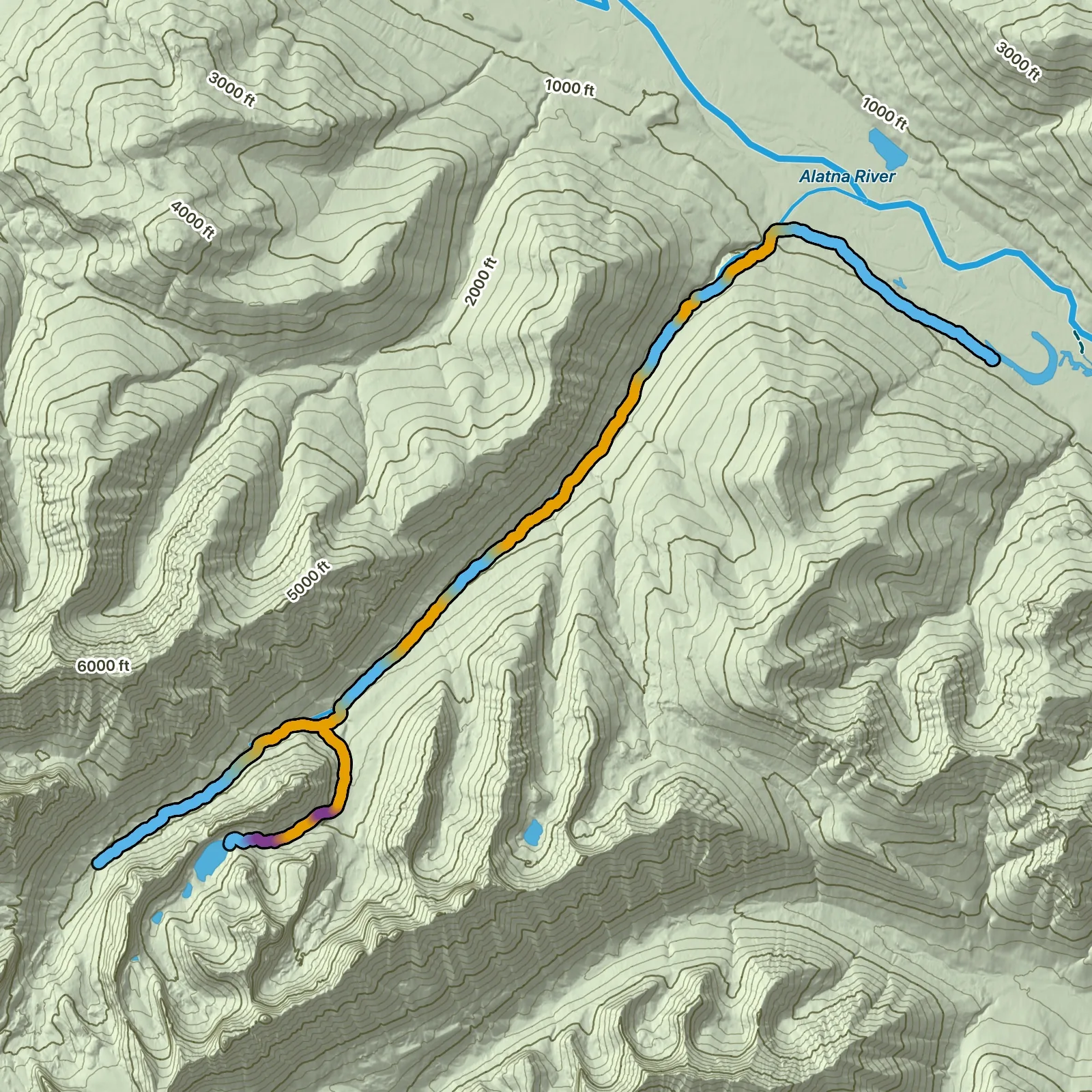 Terrain map of Arrigetch Peaks Backcountry Route in Gates of the Arctic National Park and Preserve