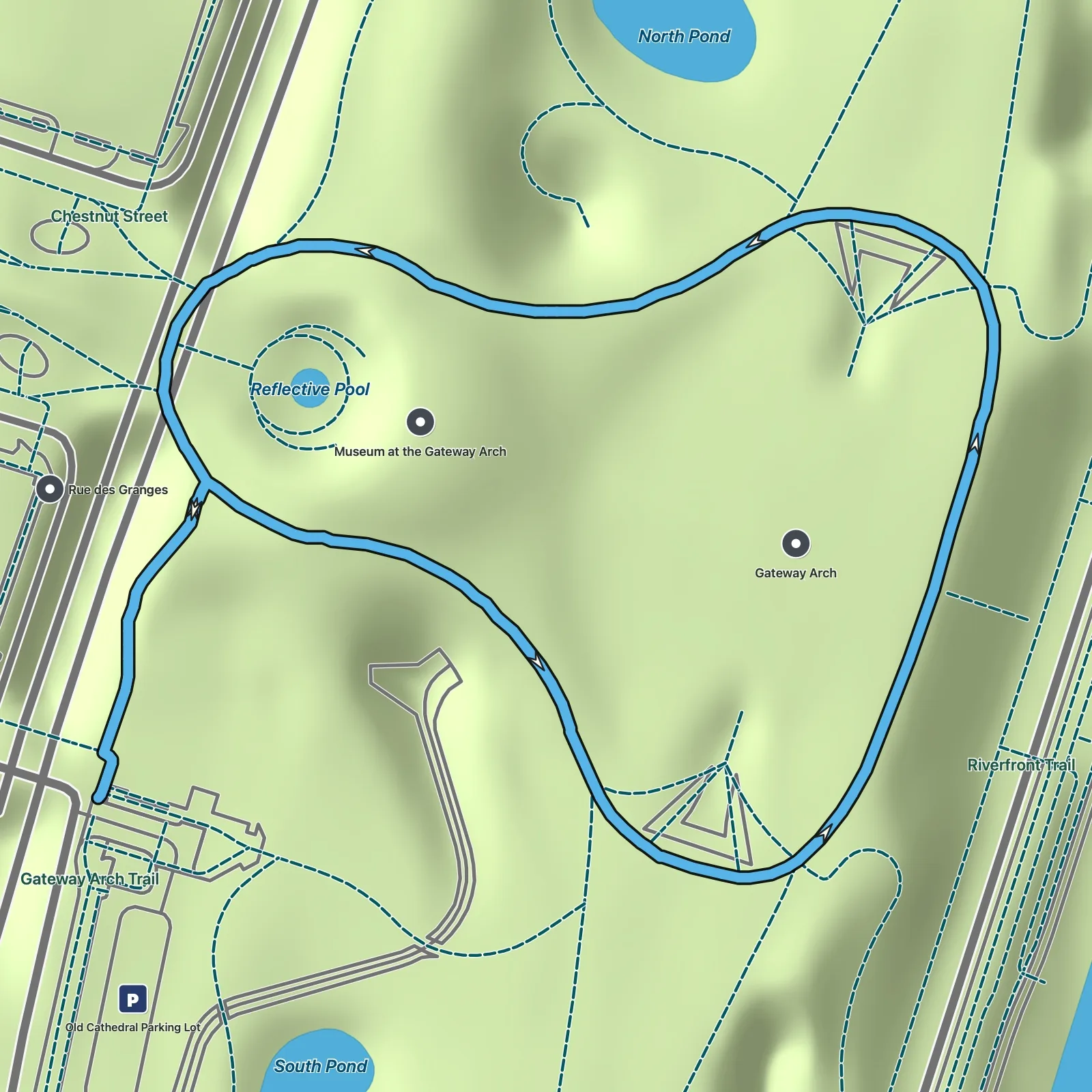 Terrain map of Gateway Arch Inner Loop in Gateway Arch National Park