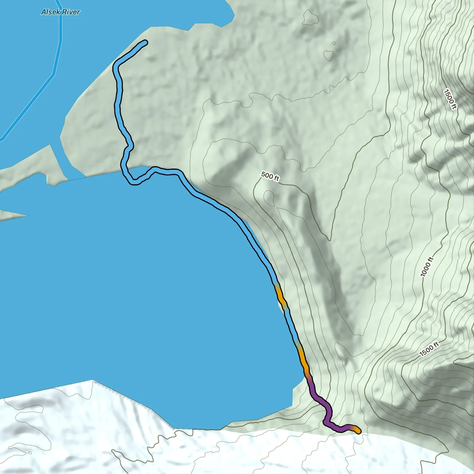 Terrain map of Walker Glacier Approach in Dry Bay Preserve in Glacier Bay National Park and Preserve