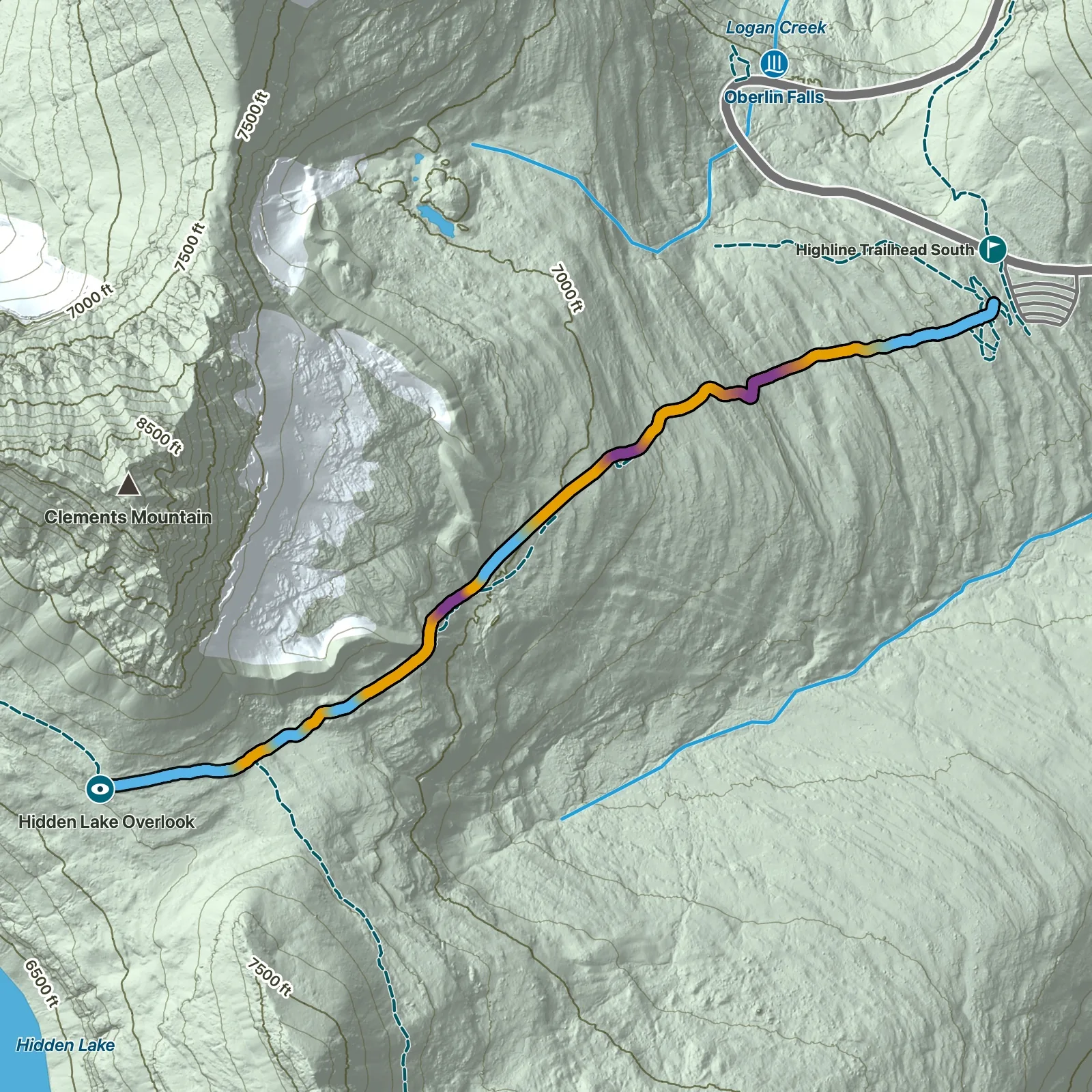 Terrain map of Hidden Lake Overlook in Glacier National Park