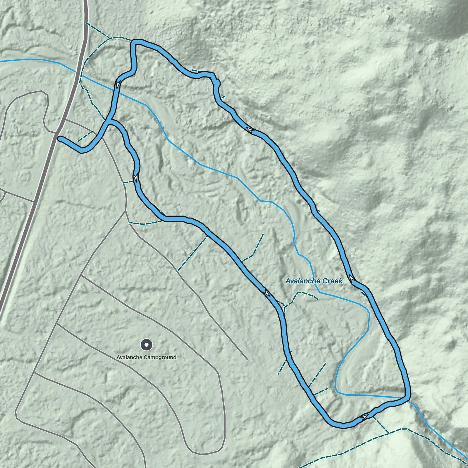 Terrain map of Trail of the Cedars in Glacier National Park