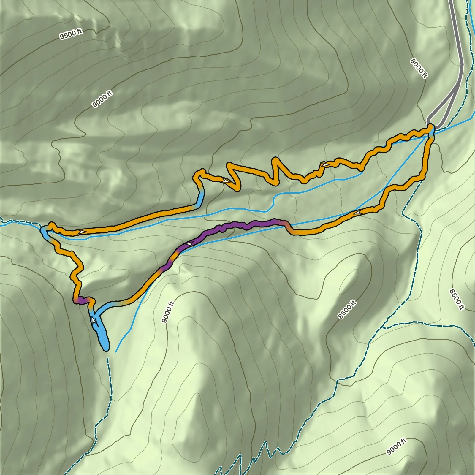 Terrain map of Baker Creek Loop in Great Basin National Park