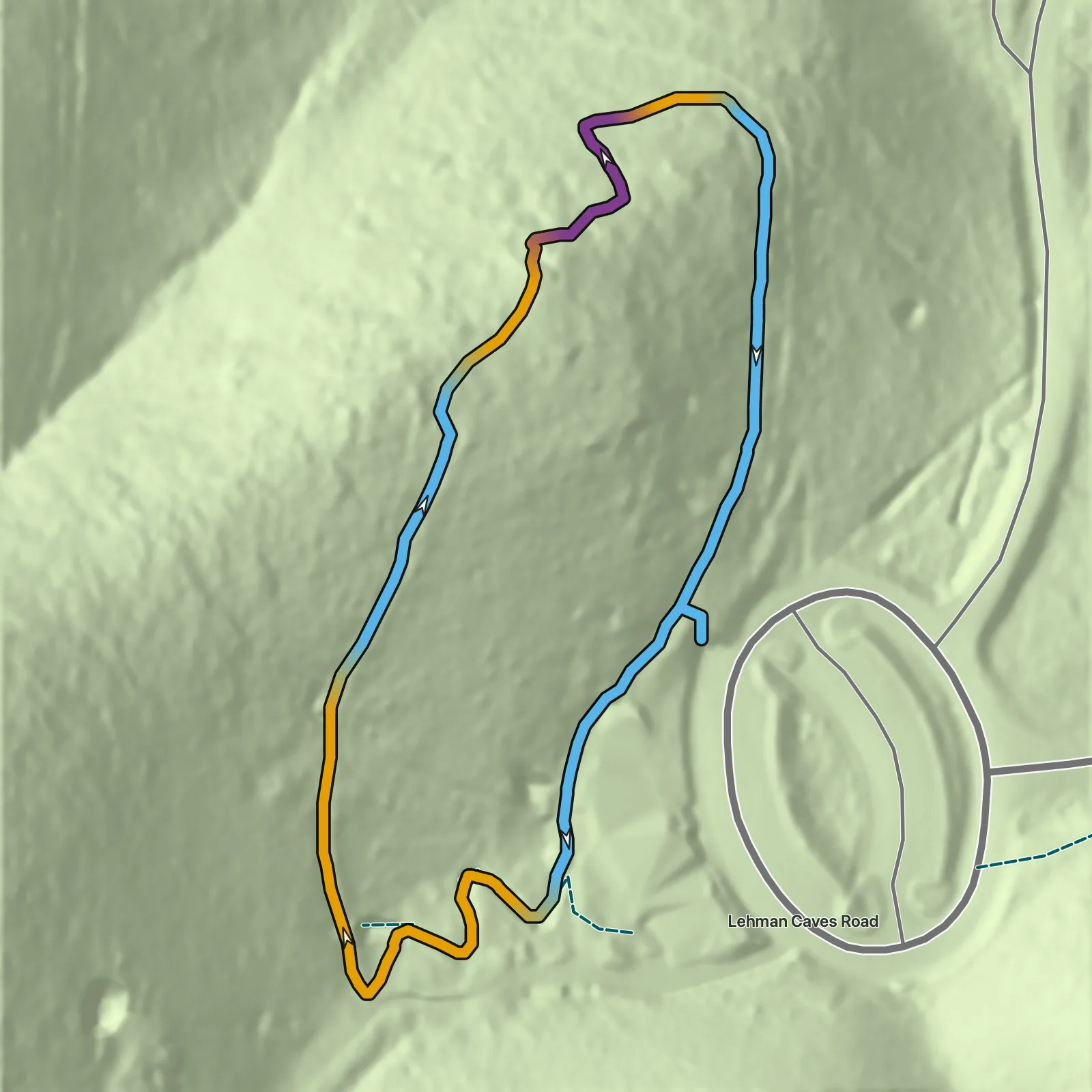 Terrain map of Mountain View Nature Trail in Great Basin National Park