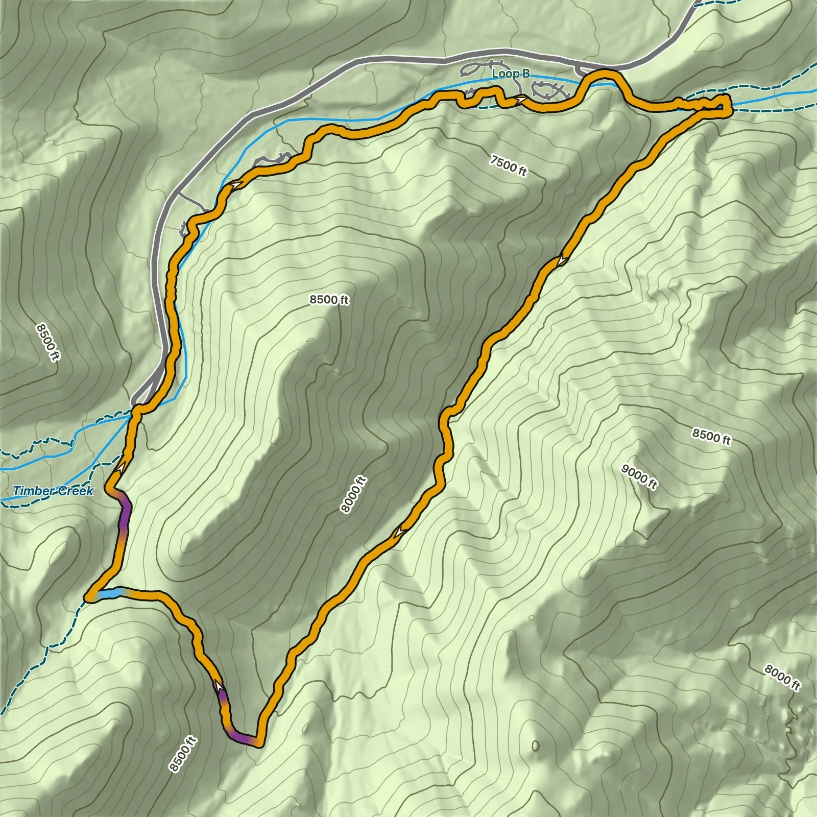 Terrain map of Pole Canyon Loop in Great Basin National Park