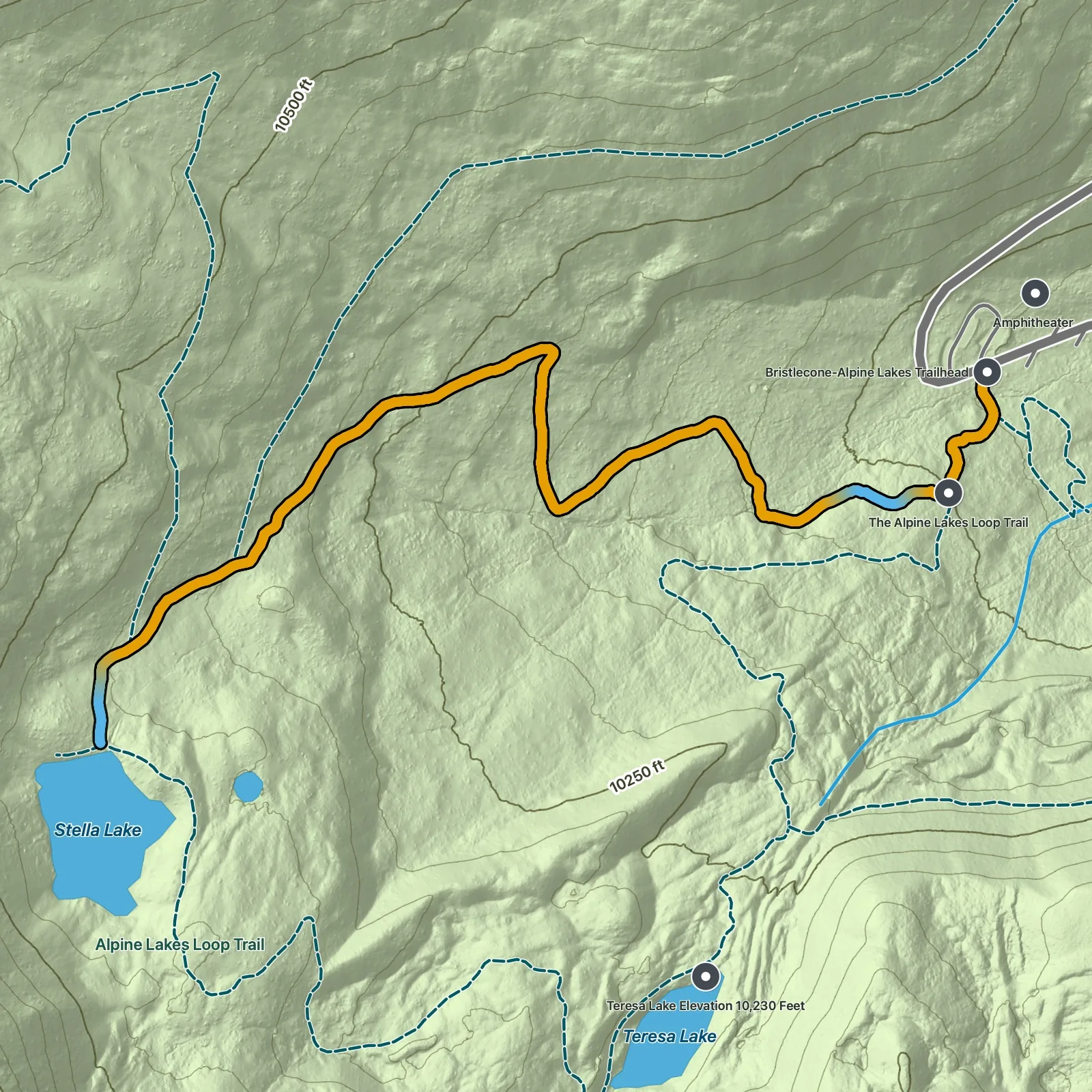 Terrain map of Stella Lake in Great Basin National Park