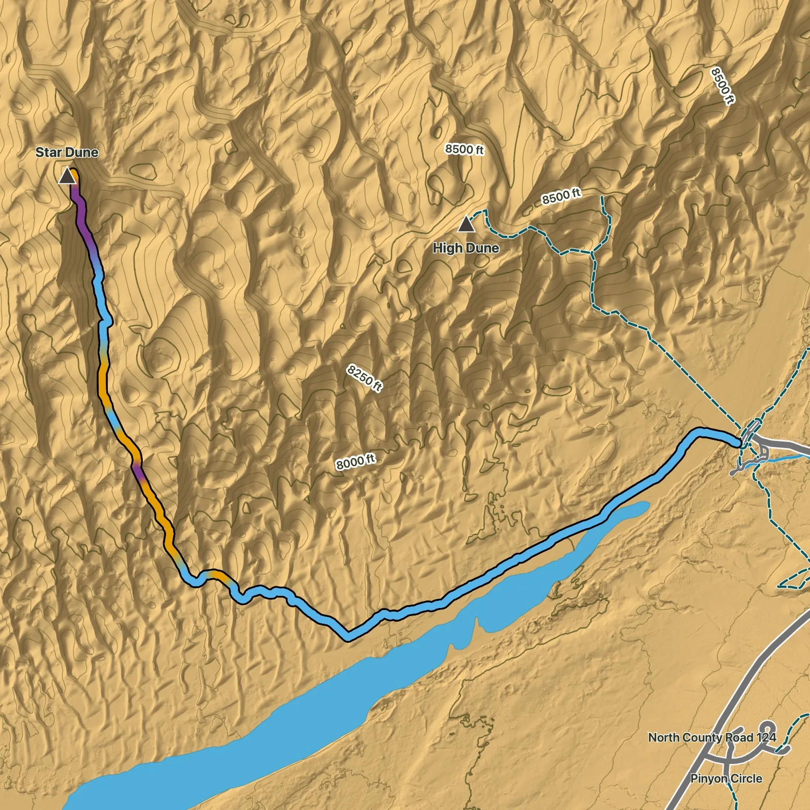 Terrain map of Star Dune in Great Sand Dunes National Park and Preserve