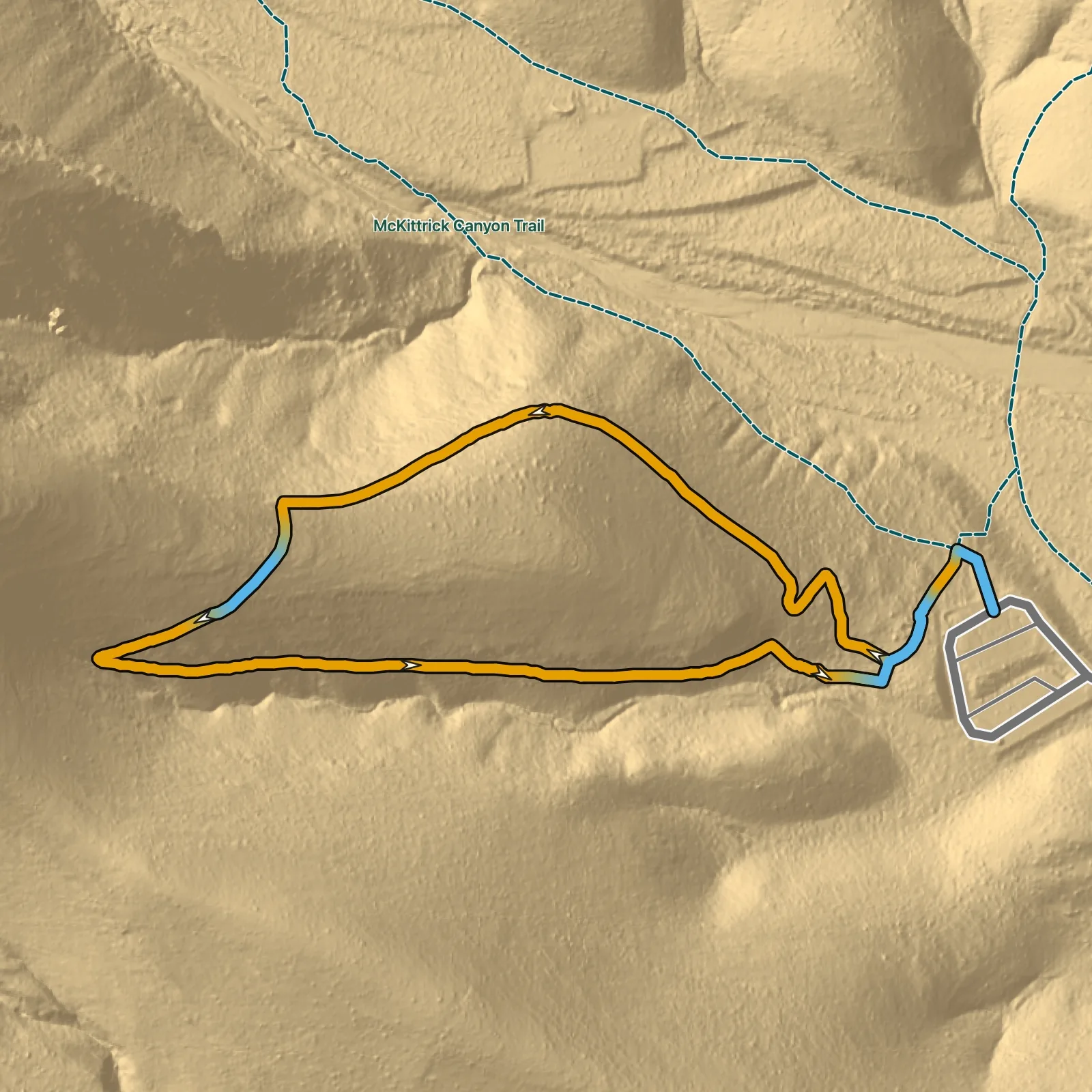 Terrain map of McKittrick Canyon Nature Loop in Guadalupe Mountains National Park