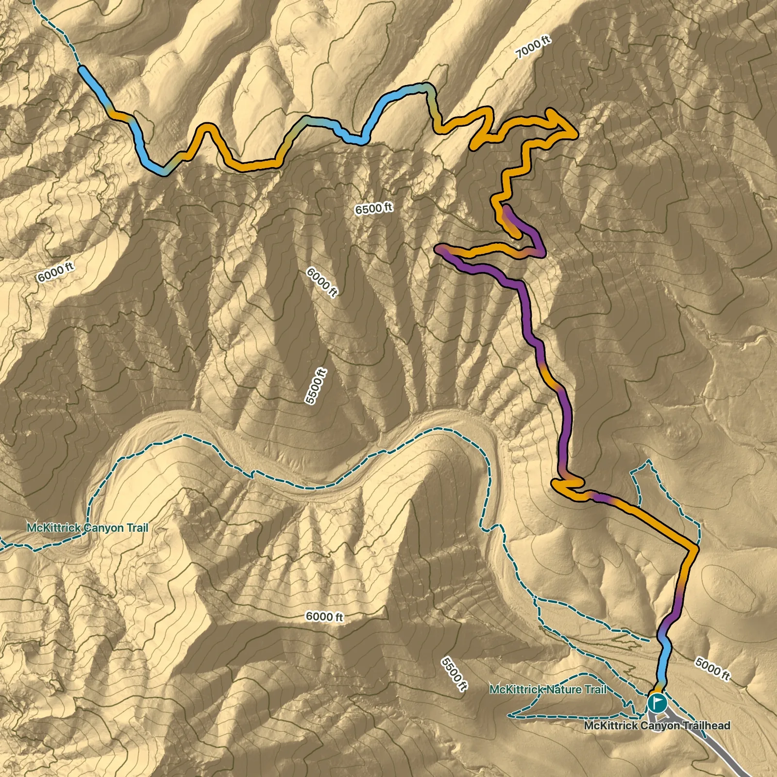 Terrain map of Permian Reef Trail in Guadalupe Mountains National Park