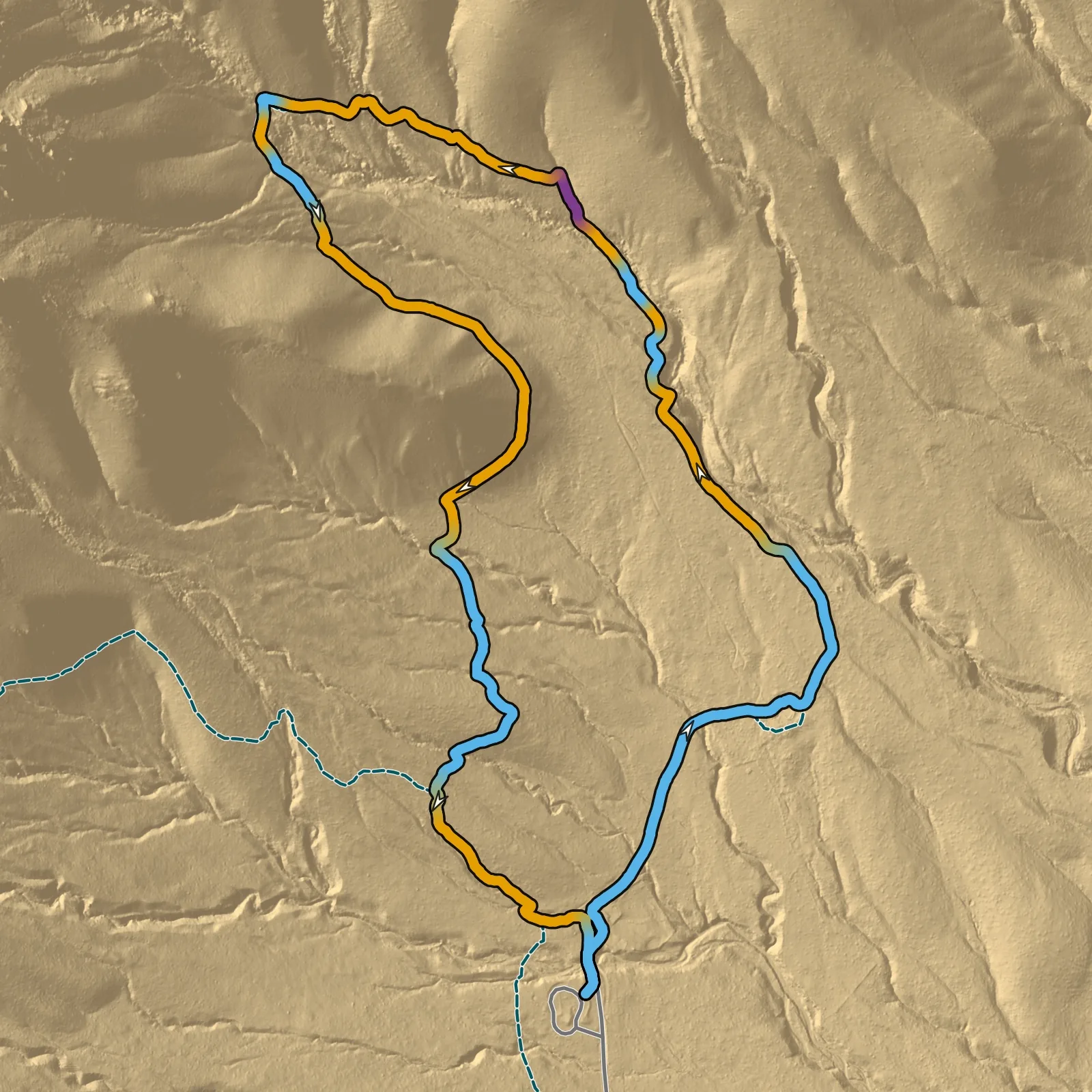 Terrain map of Smith Spring and Manzanita Spring Loop in Guadalupe Mountains National Park